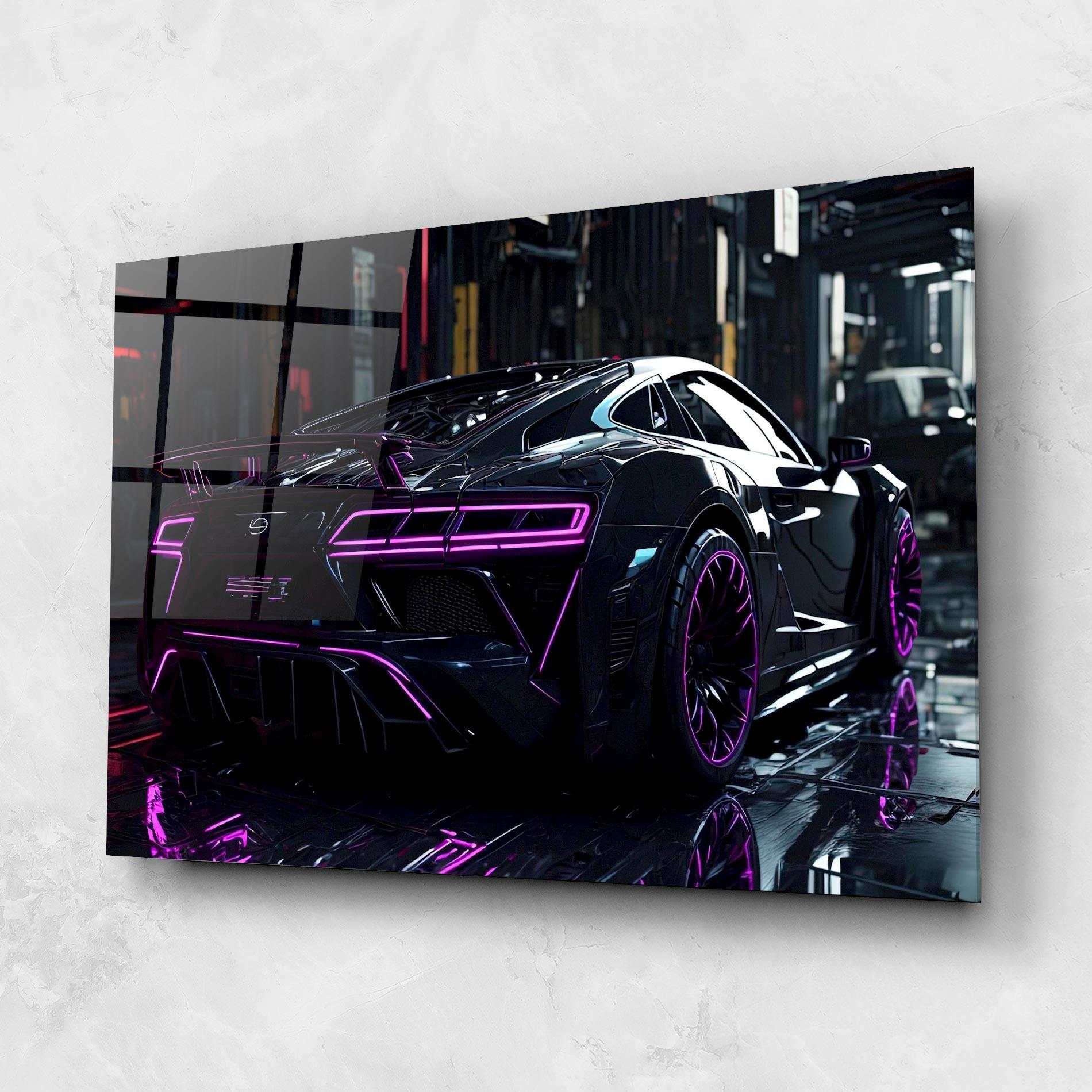 Glasbild Futuristic Purple Black Hypercar mockup 1