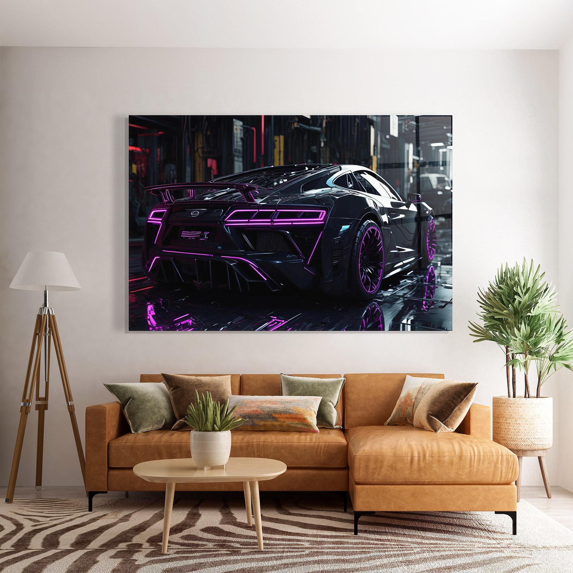 Glasbild Futuristic Purple Black Hypercar mockup 7