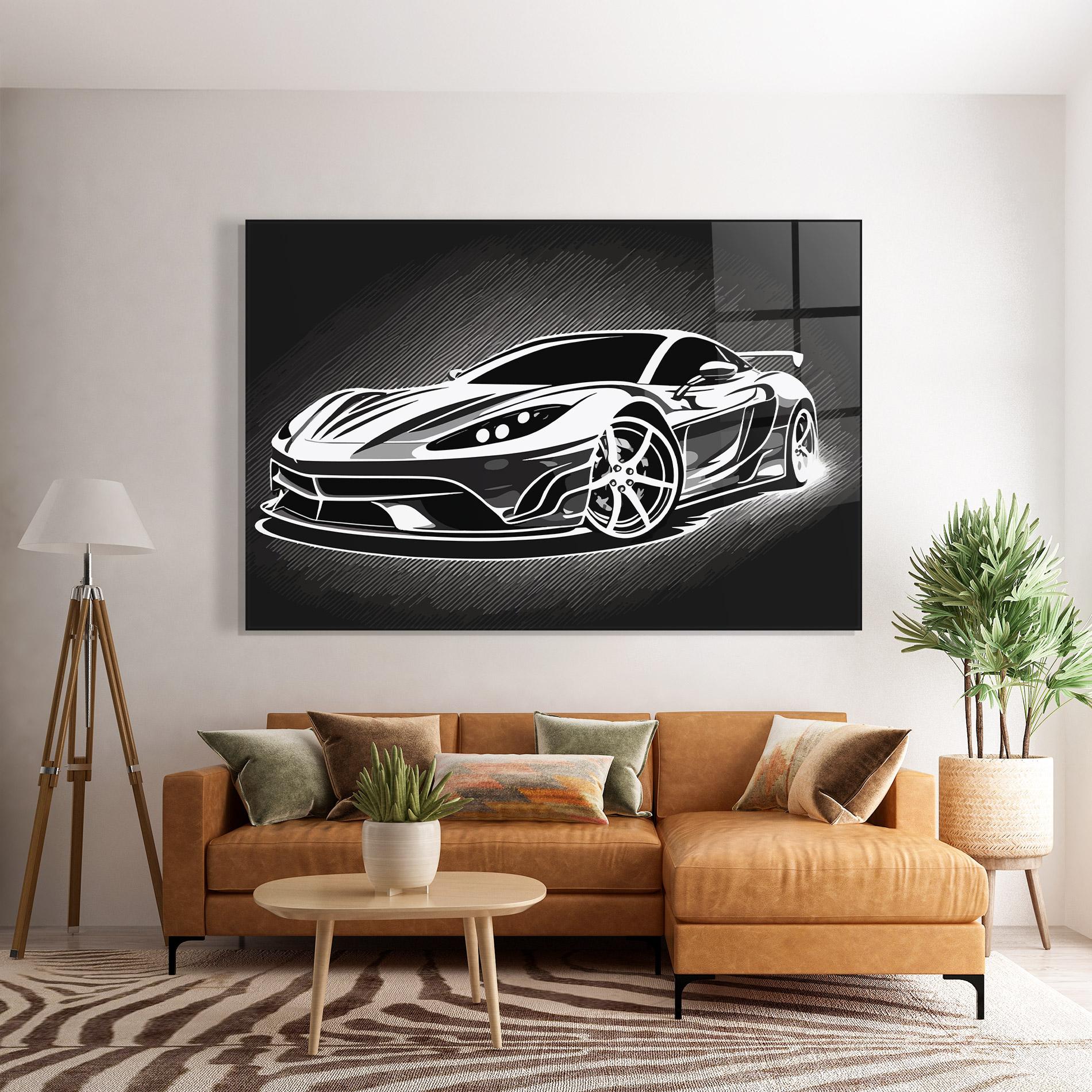 Glasbild White Sport Car mockup 7
