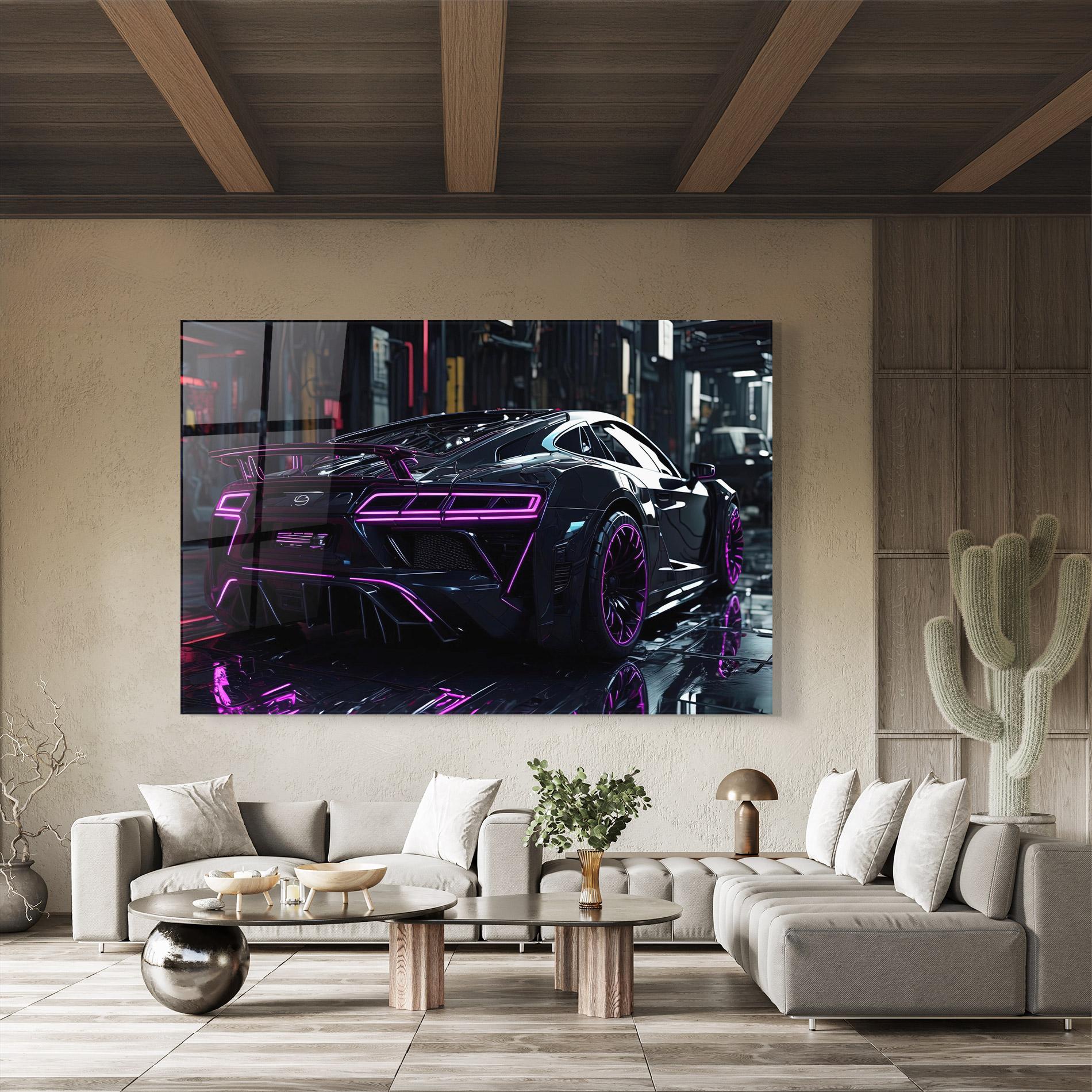 Glasbild Futuristic Purple Black Hypercar mockup 8