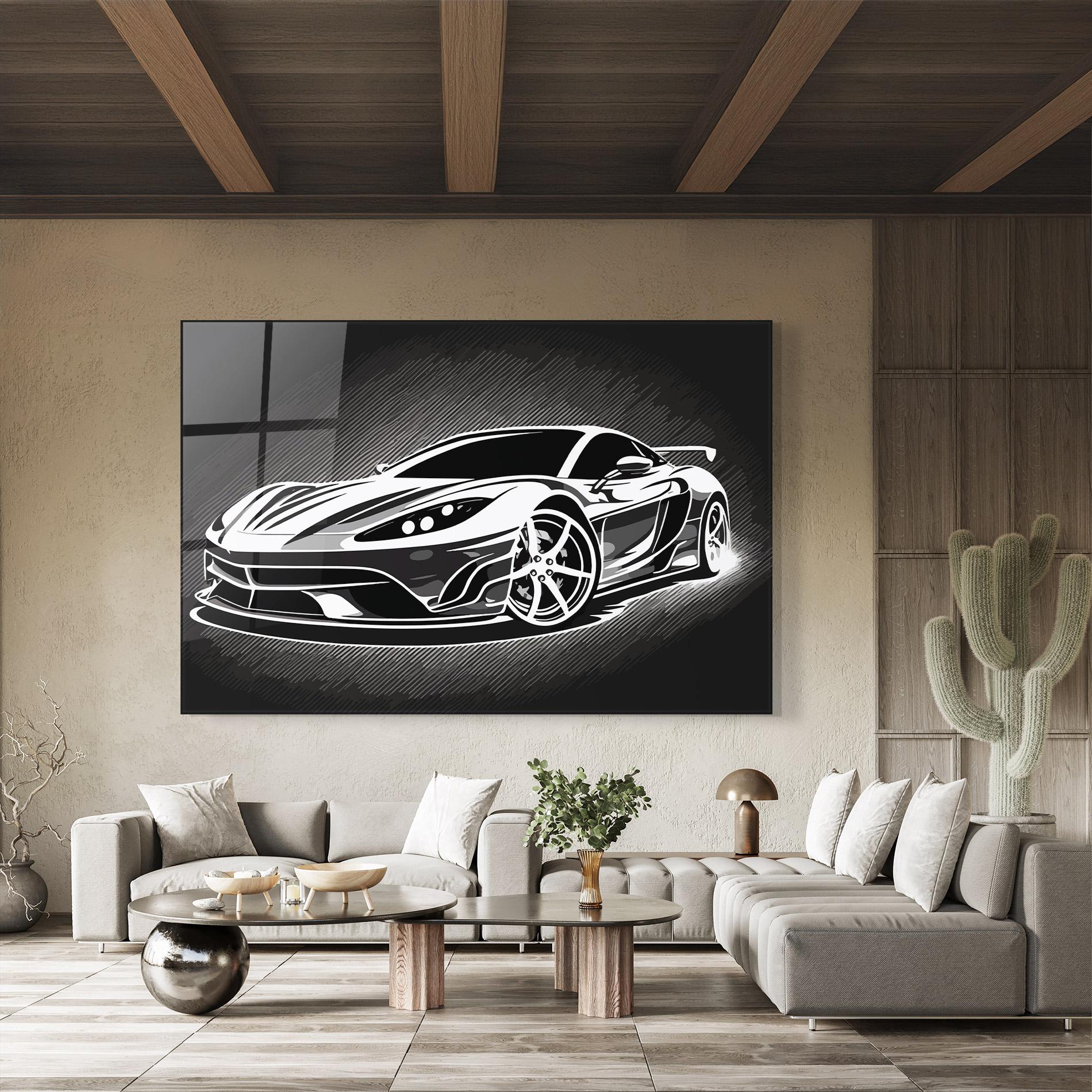 Glasbild White Sport Car mockup 8