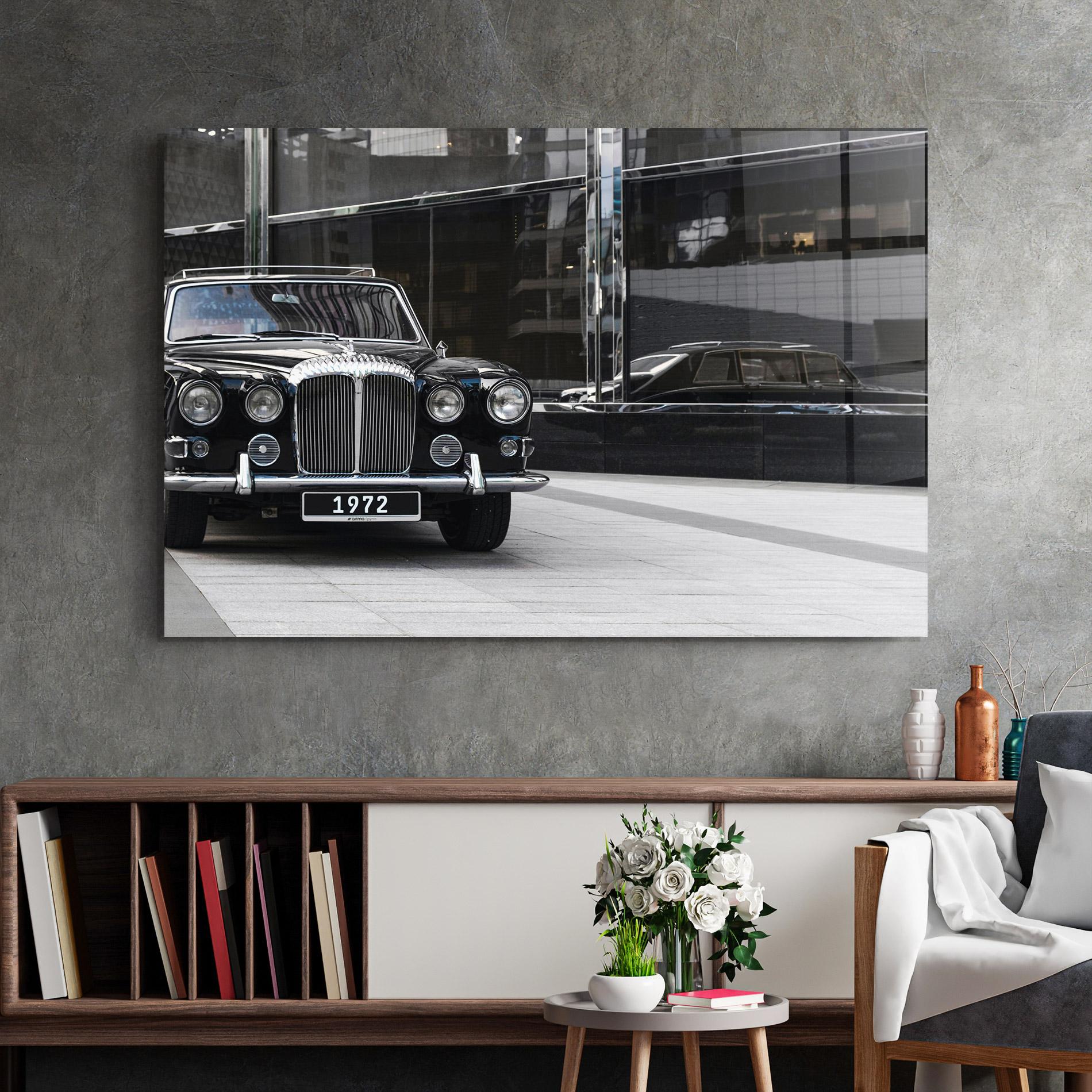 Glasbild Vintage Black Car mockup 2