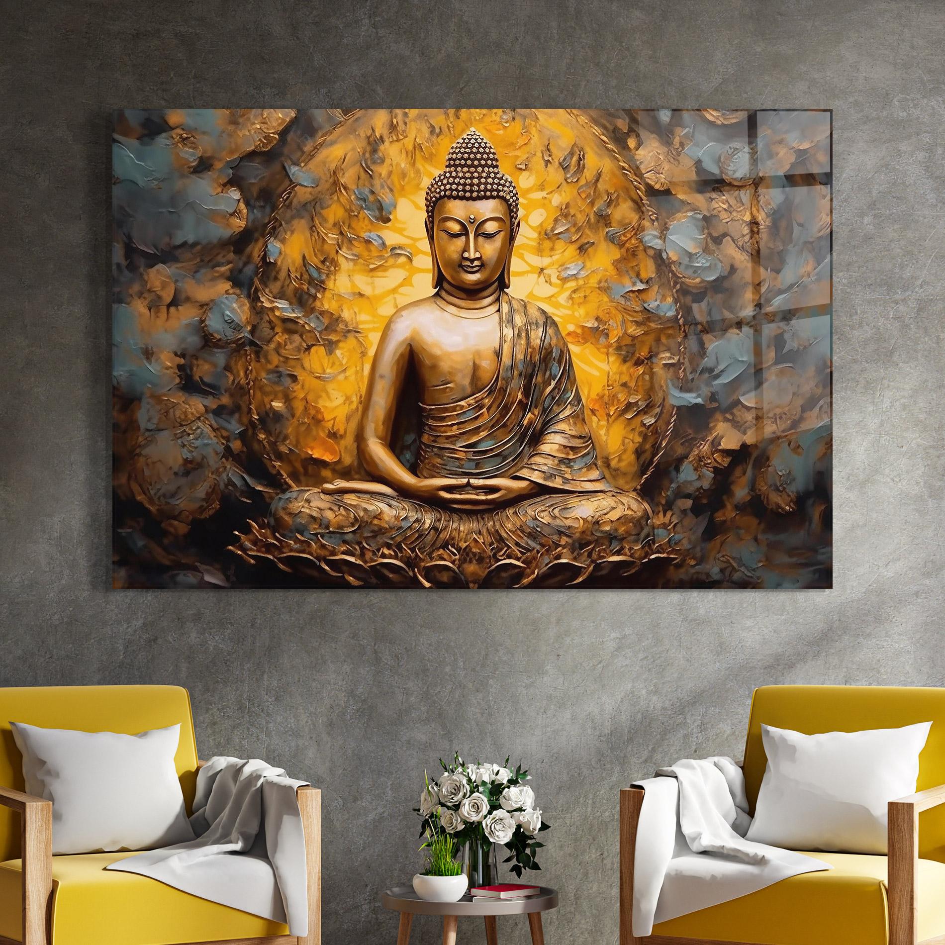 Glasbild Gold Grey Buddha mockup 4