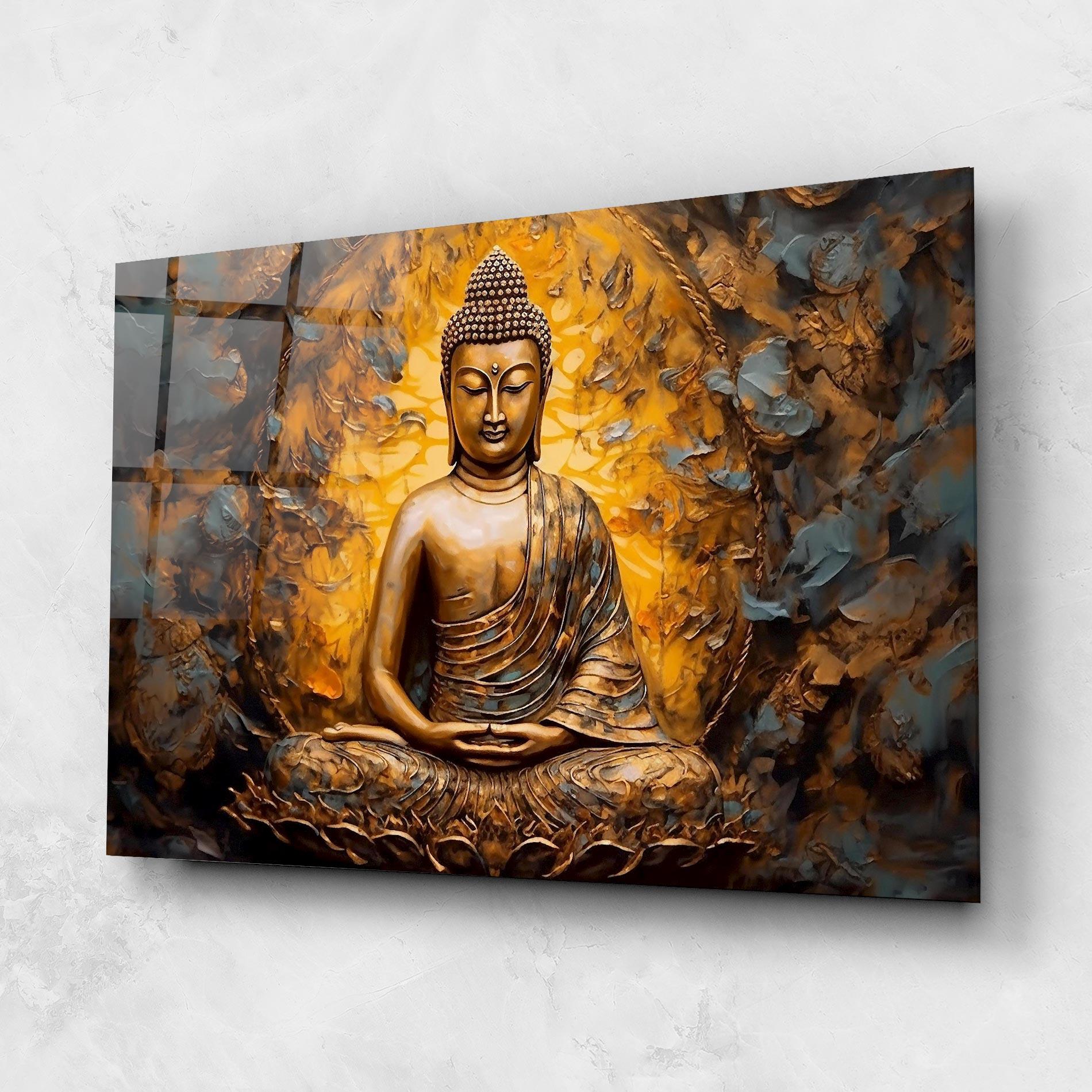 Glasbild Gold Grey Buddha mockup 1
