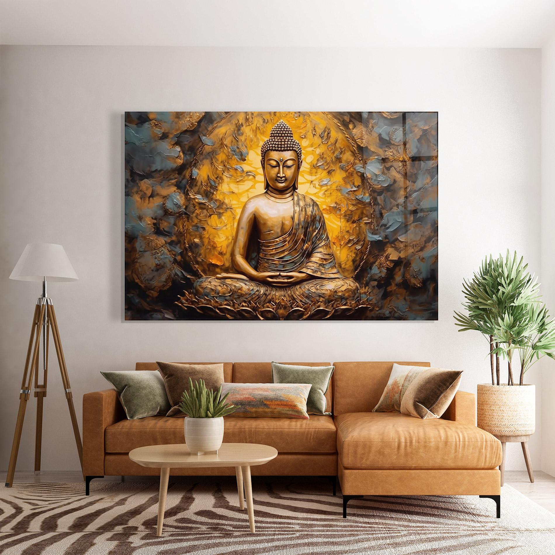 Glasbild Gold Grey Buddha mockup 7