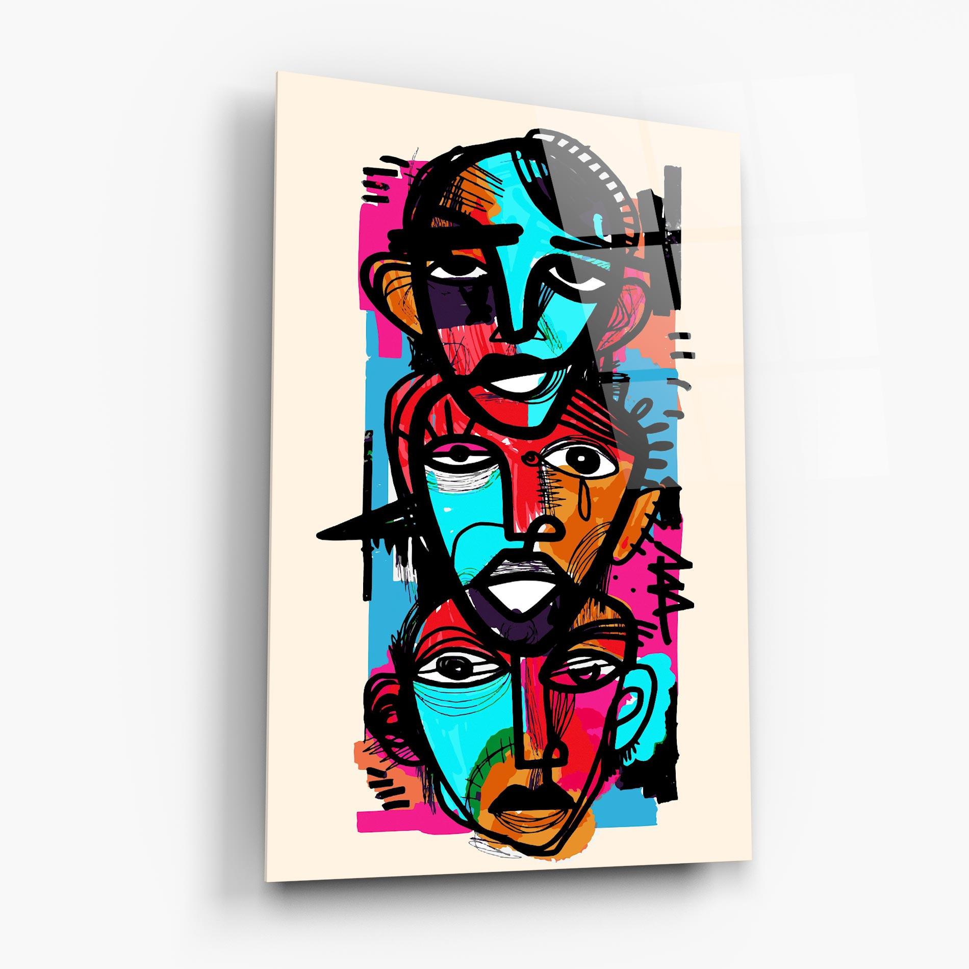 Glasbild Blue Orange Faces mockup 6