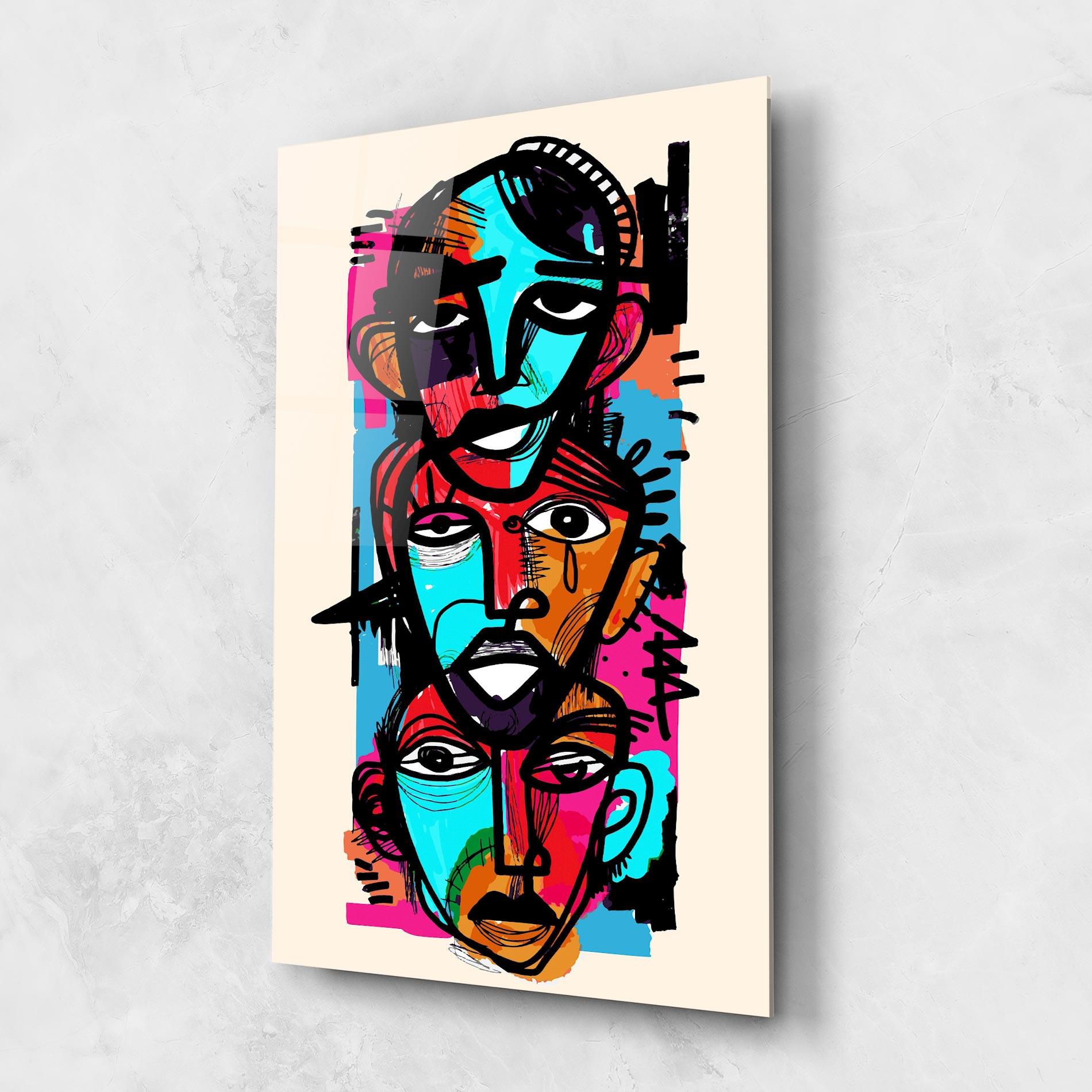 Glasbild Blue Orange Faces mockup 1