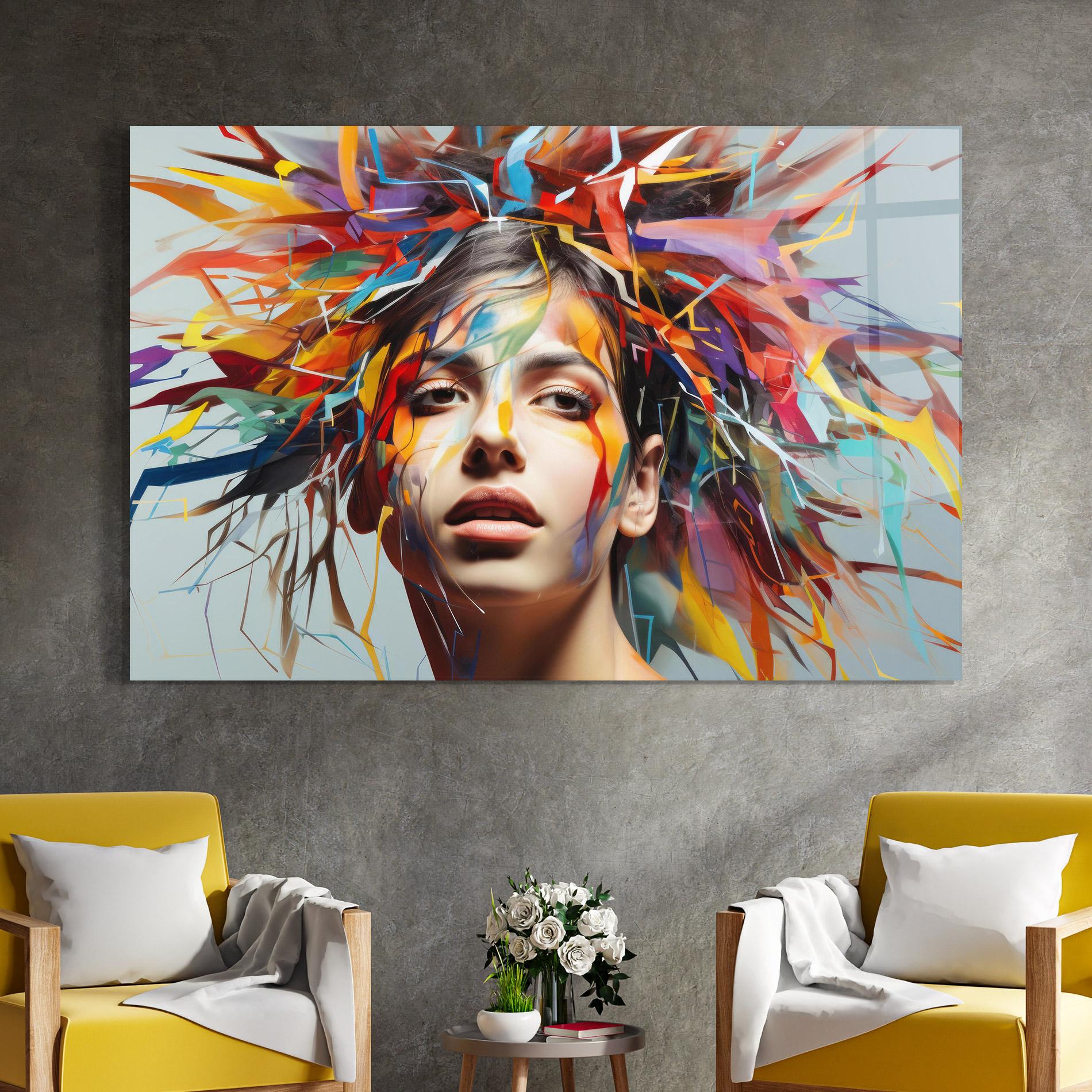 Glasbild Colorful Paint Hair mockup 4