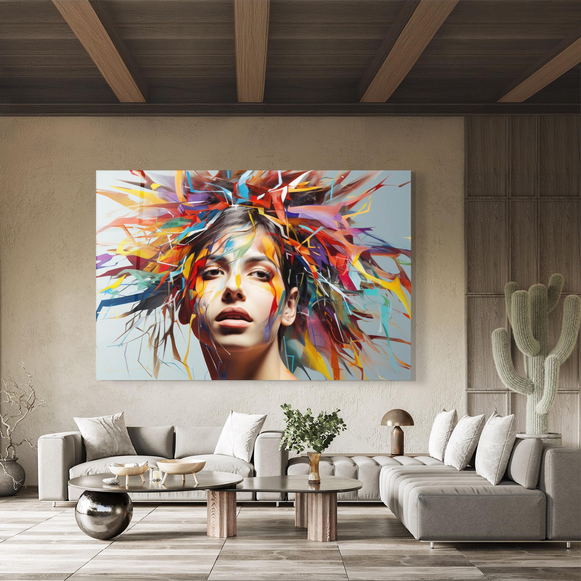 Glasbild Colorful Paint Hair mockup 8