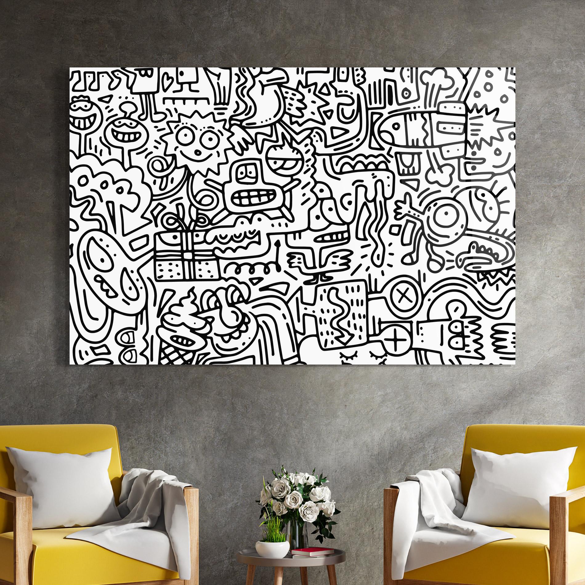 Glasbild Doodle Black Line mockup 4