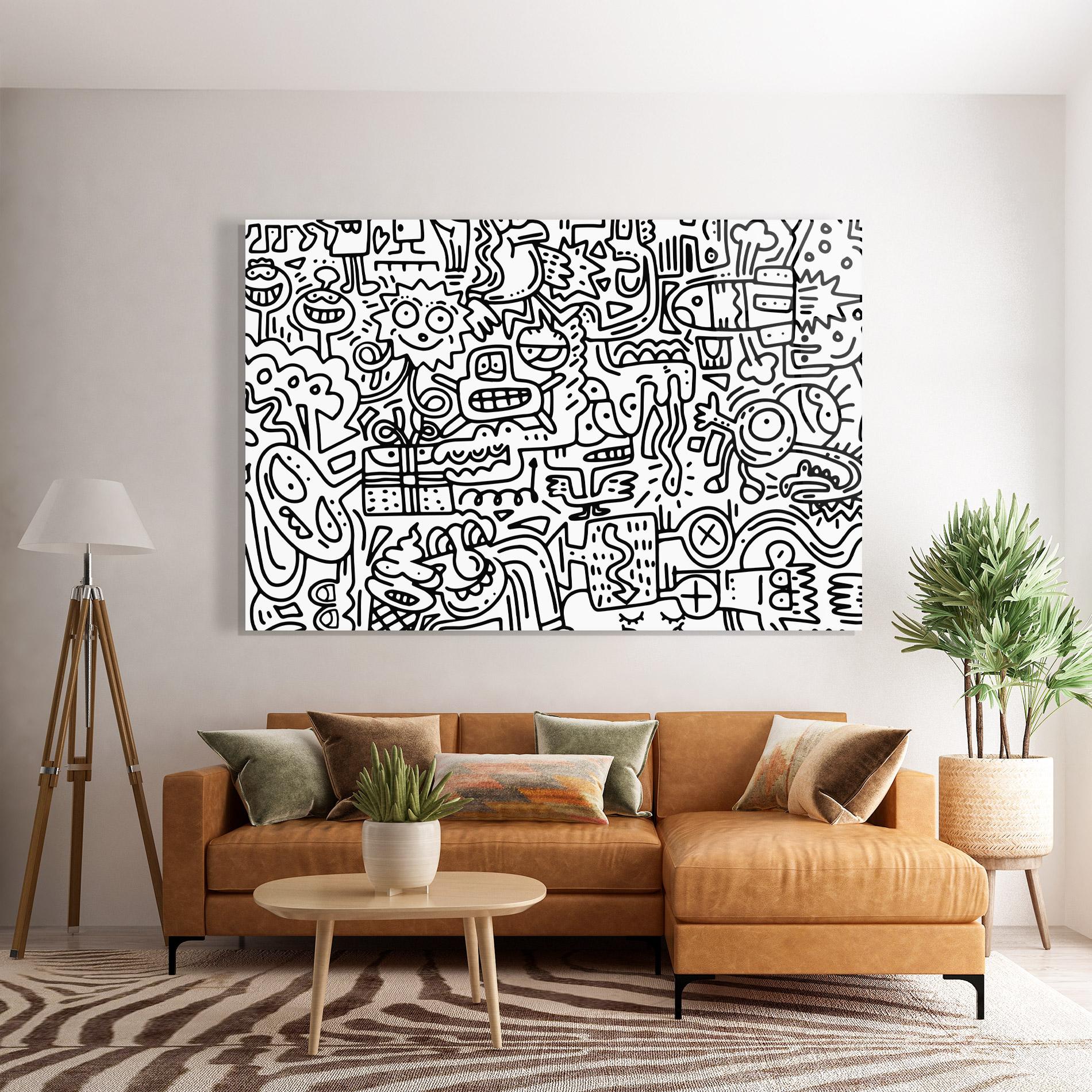 Glasbild Doodle Black Line mockup 7