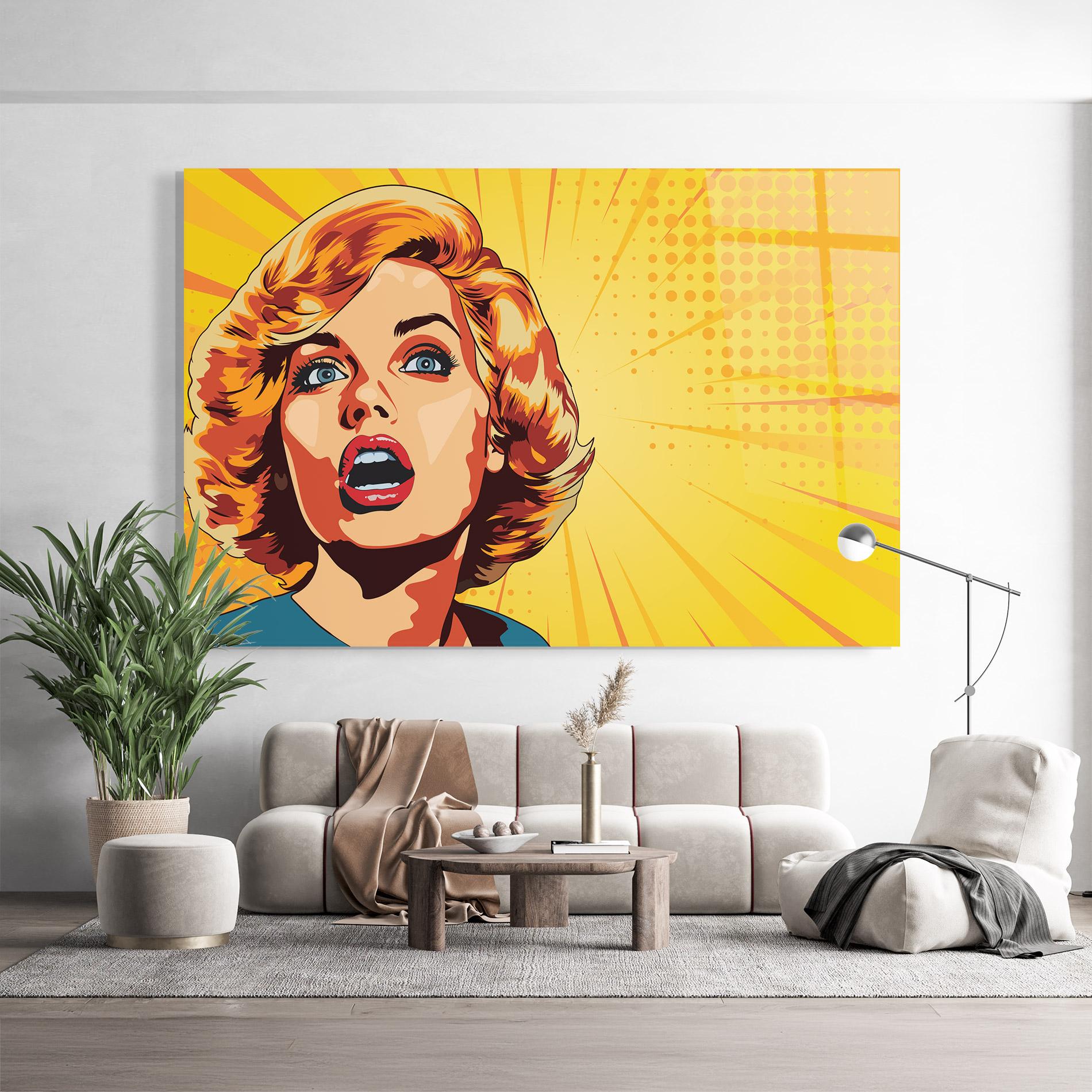 Glasbild Surprised Blonde Lady mockup 9