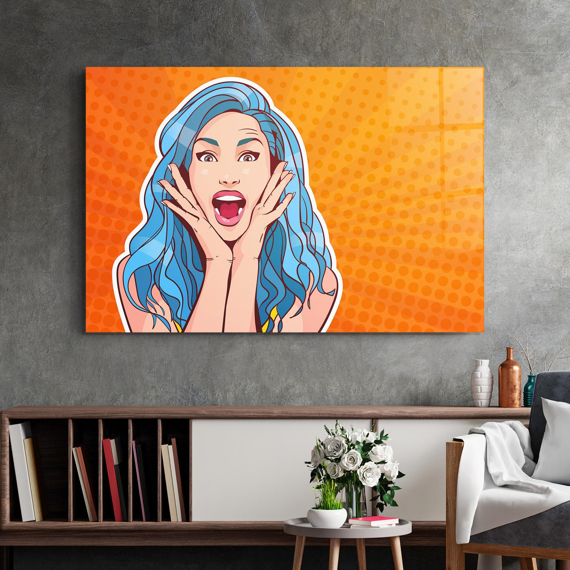 Glasbild Blue Hair Surprised mockup 2
