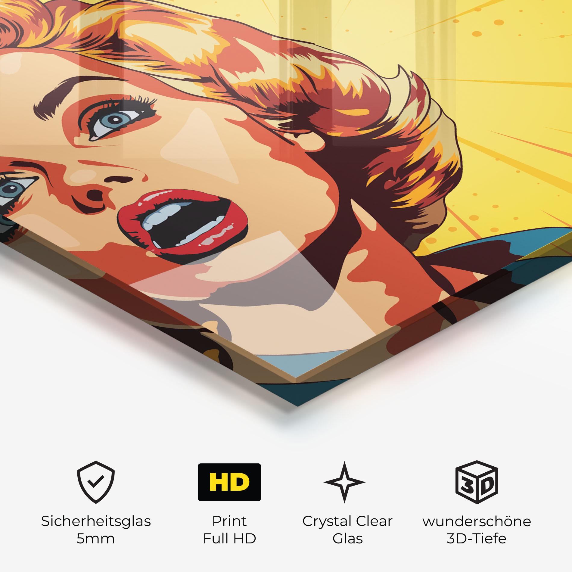 Glasbild Surprised Blonde Lady mockup 3