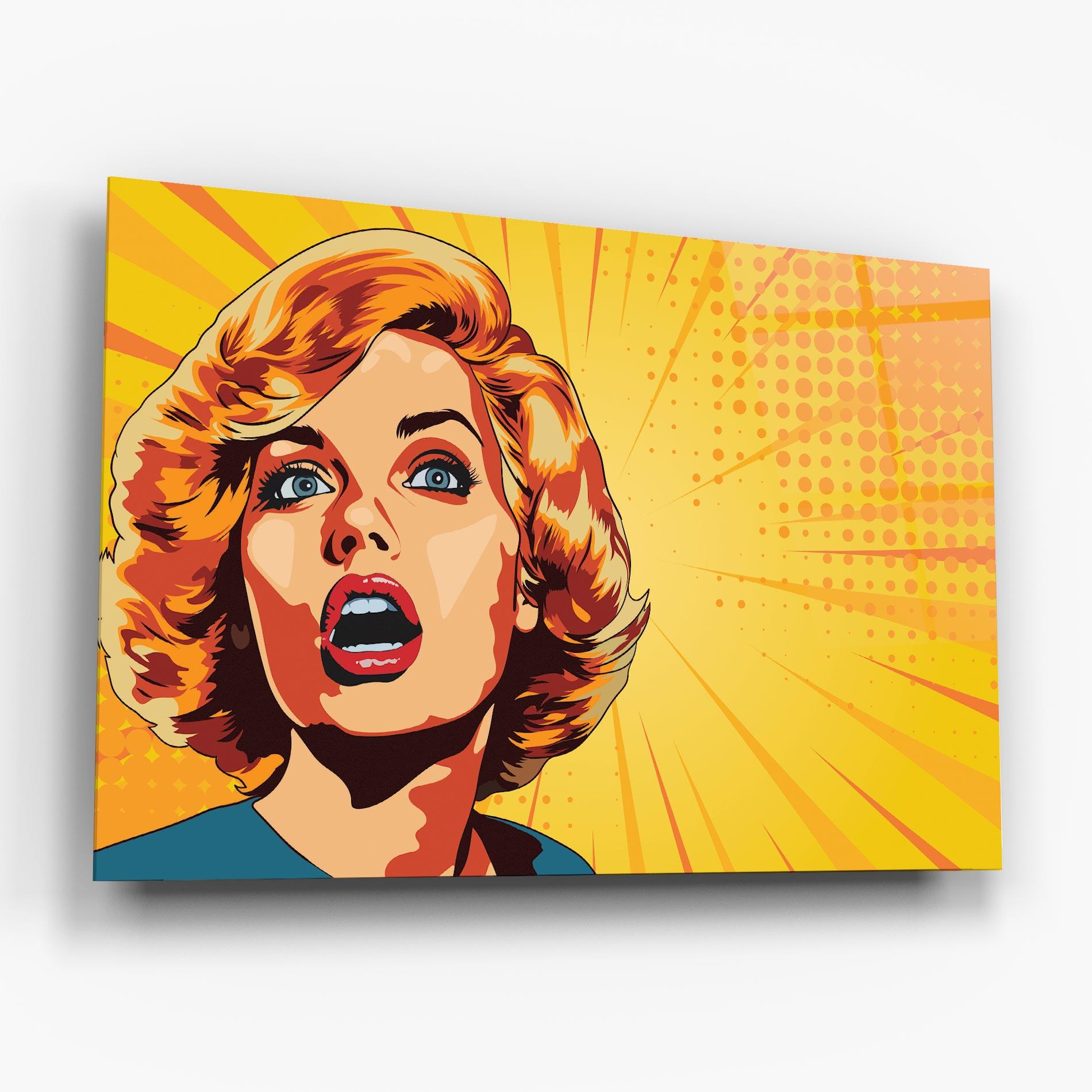 Glasbild Surprised Blonde Lady mockup 6