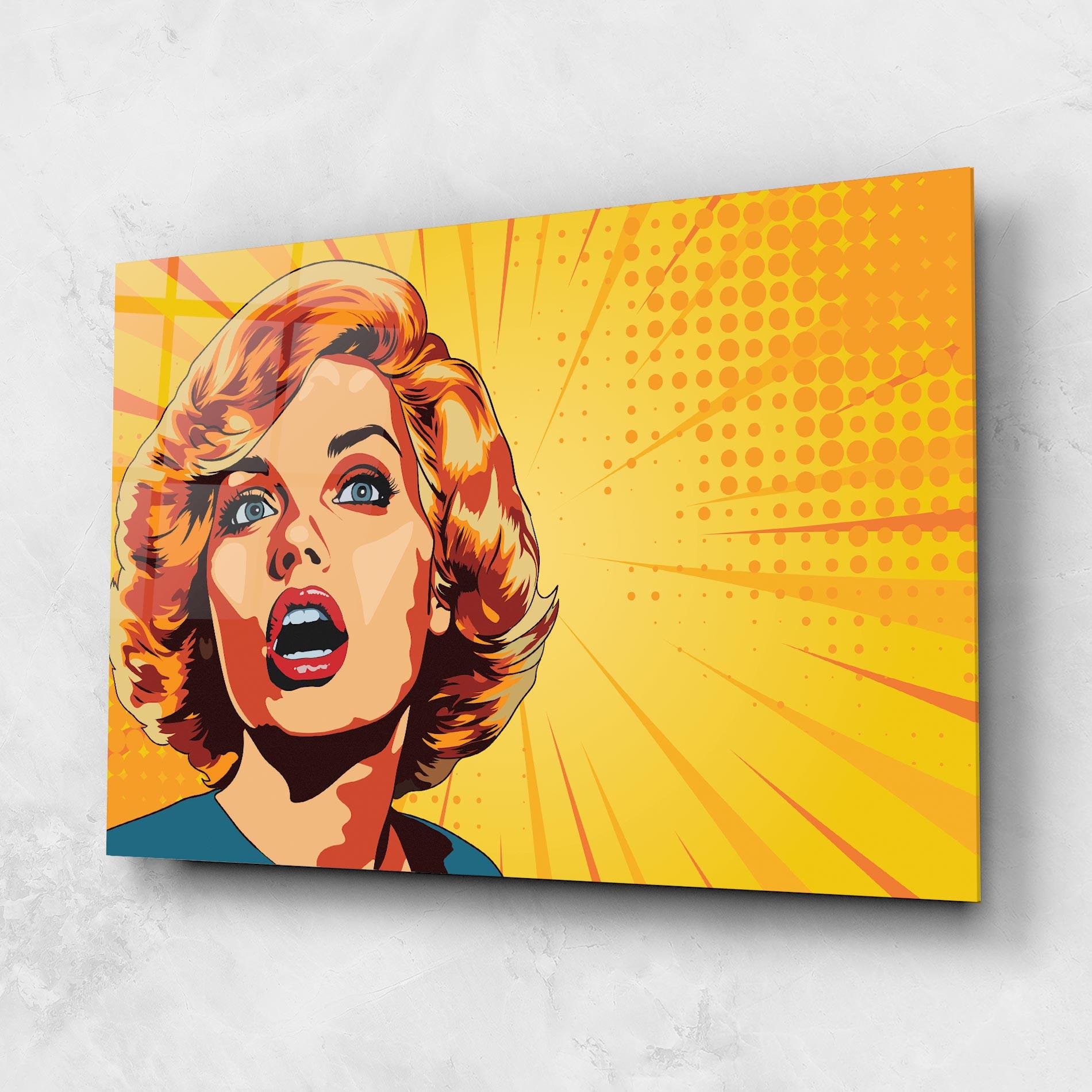 Glasbild Surprised Blonde Lady mockup 1