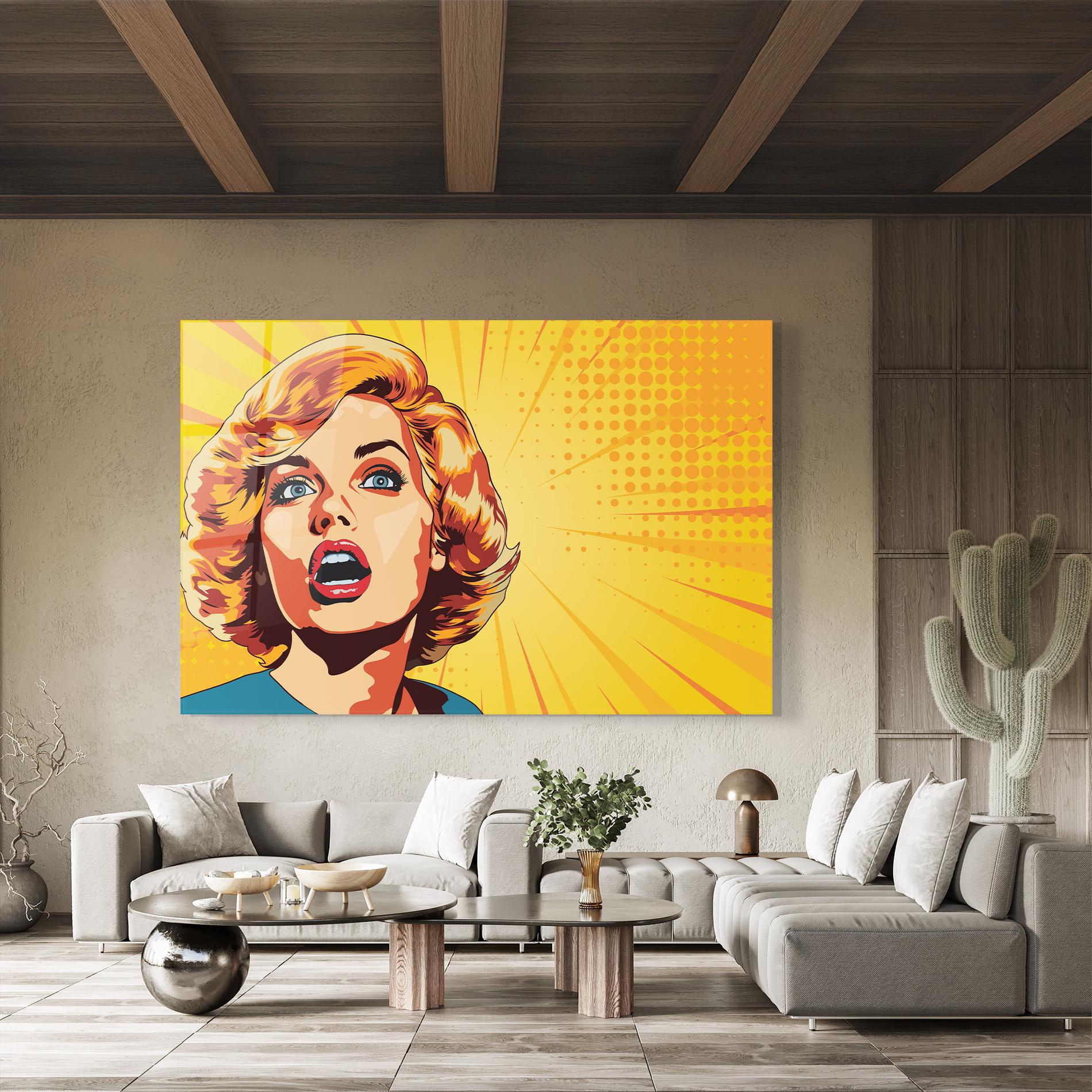 Glasbild Surprised Blonde Lady mockup 8