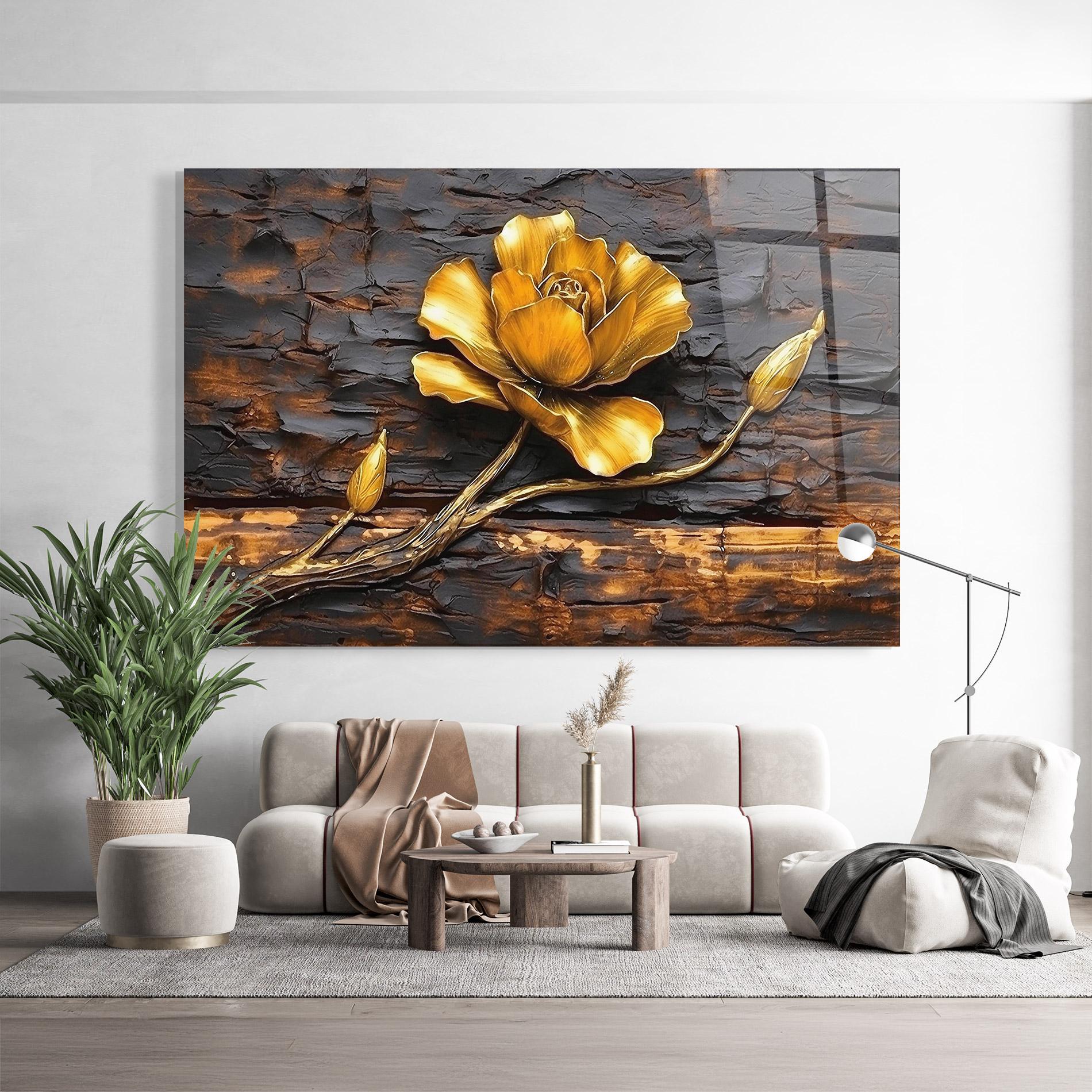 Glasbild Golden Rose On Wood mockup 9