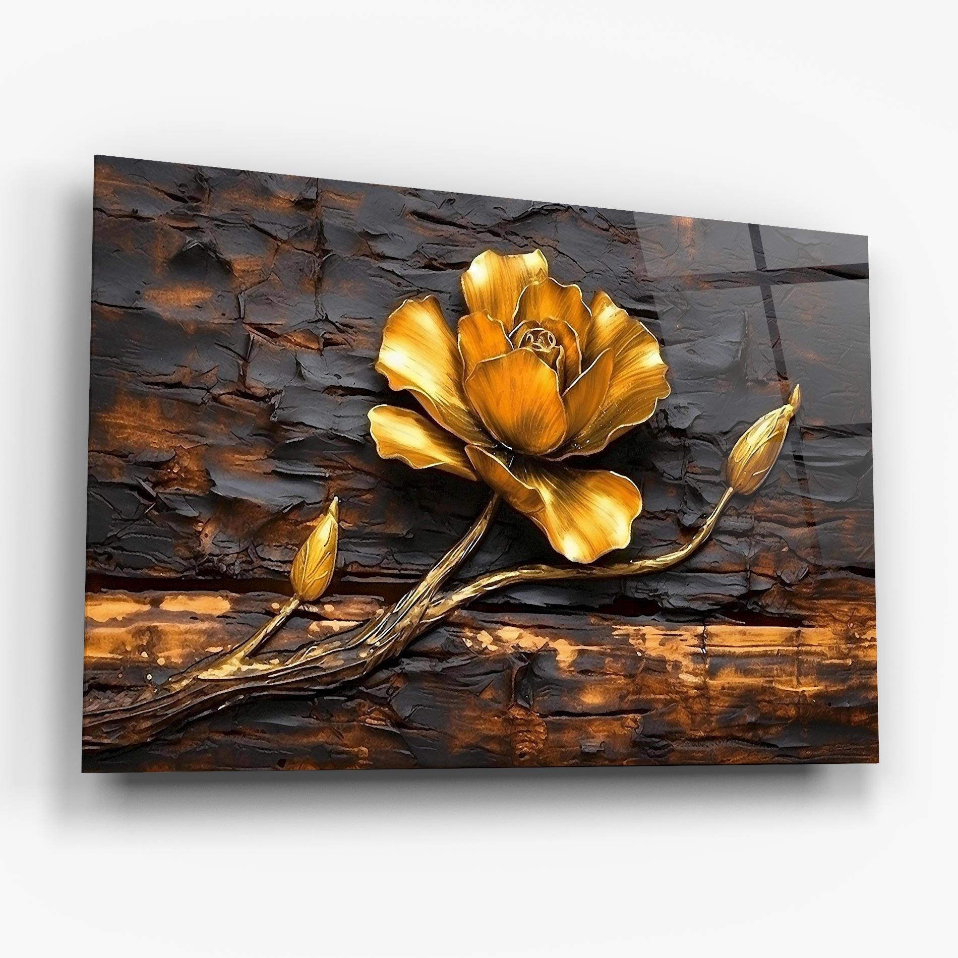Glasbild Golden Rose On Wood mockup 6
