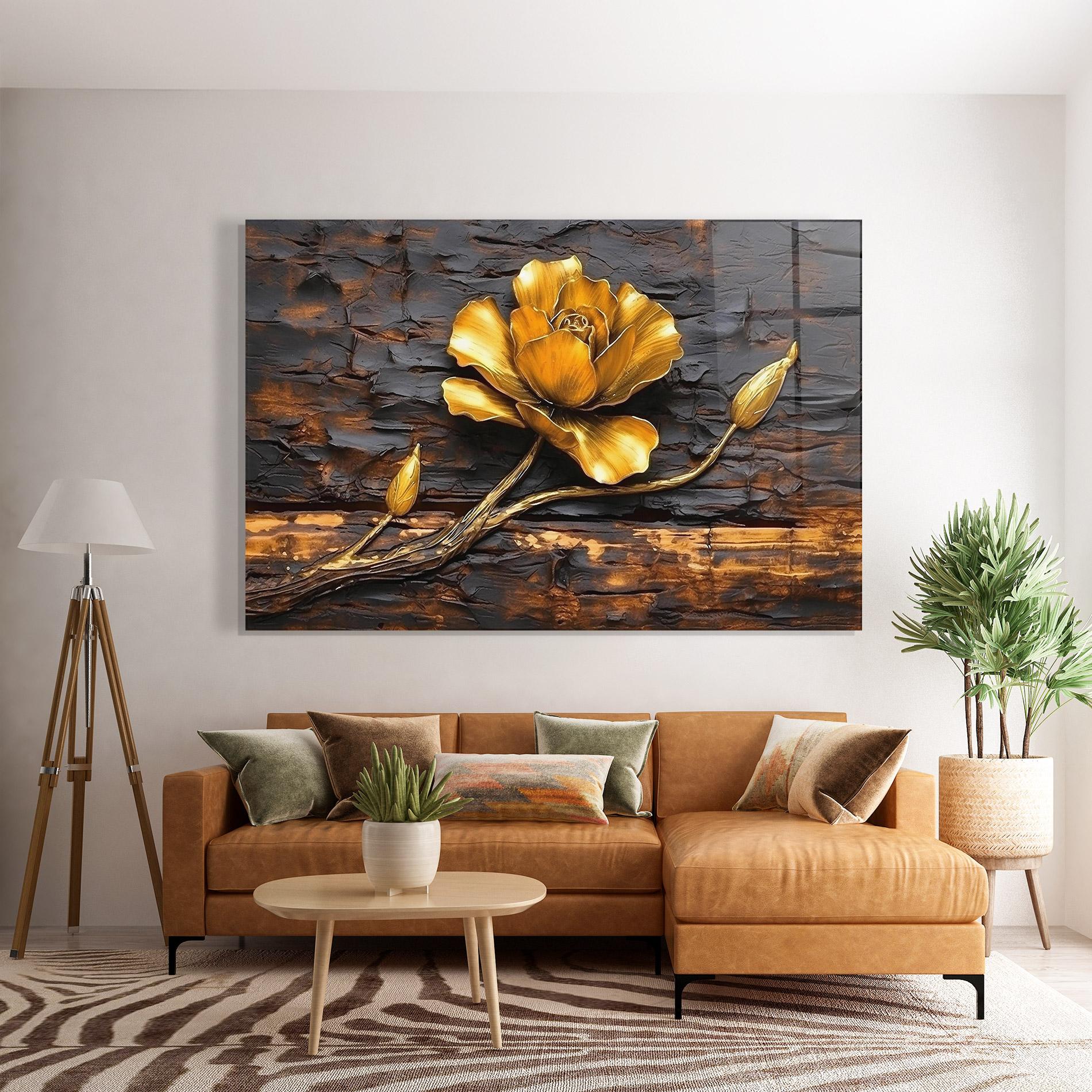Glasbild Golden Rose On Wood mockup 7