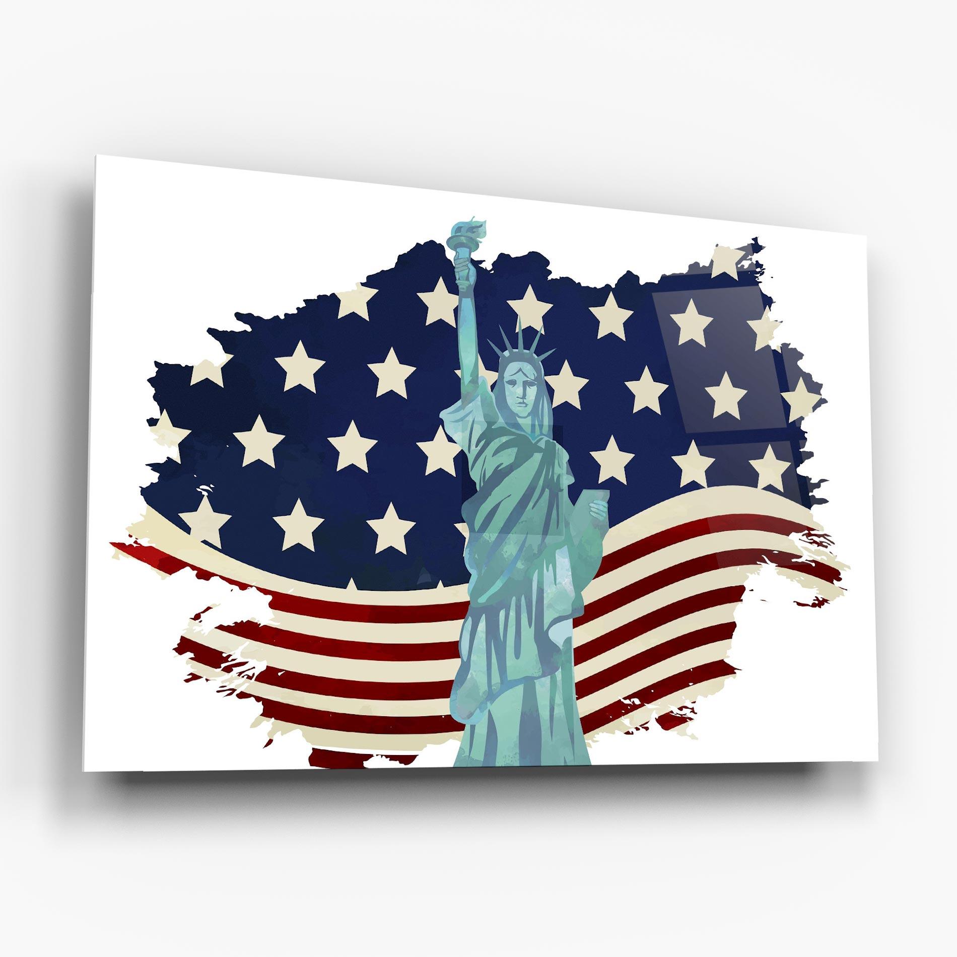 Glasbild Usa Flag Statue mockup 6