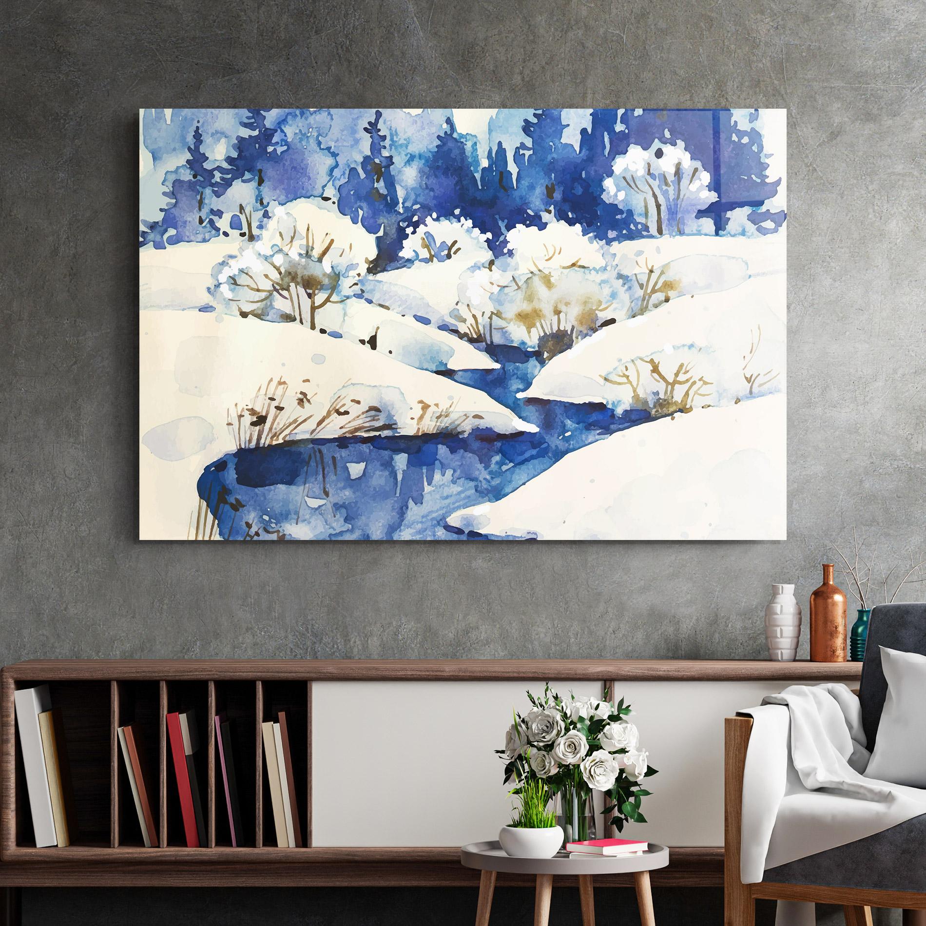 Glasbild Blue Trees Winter mockup 2