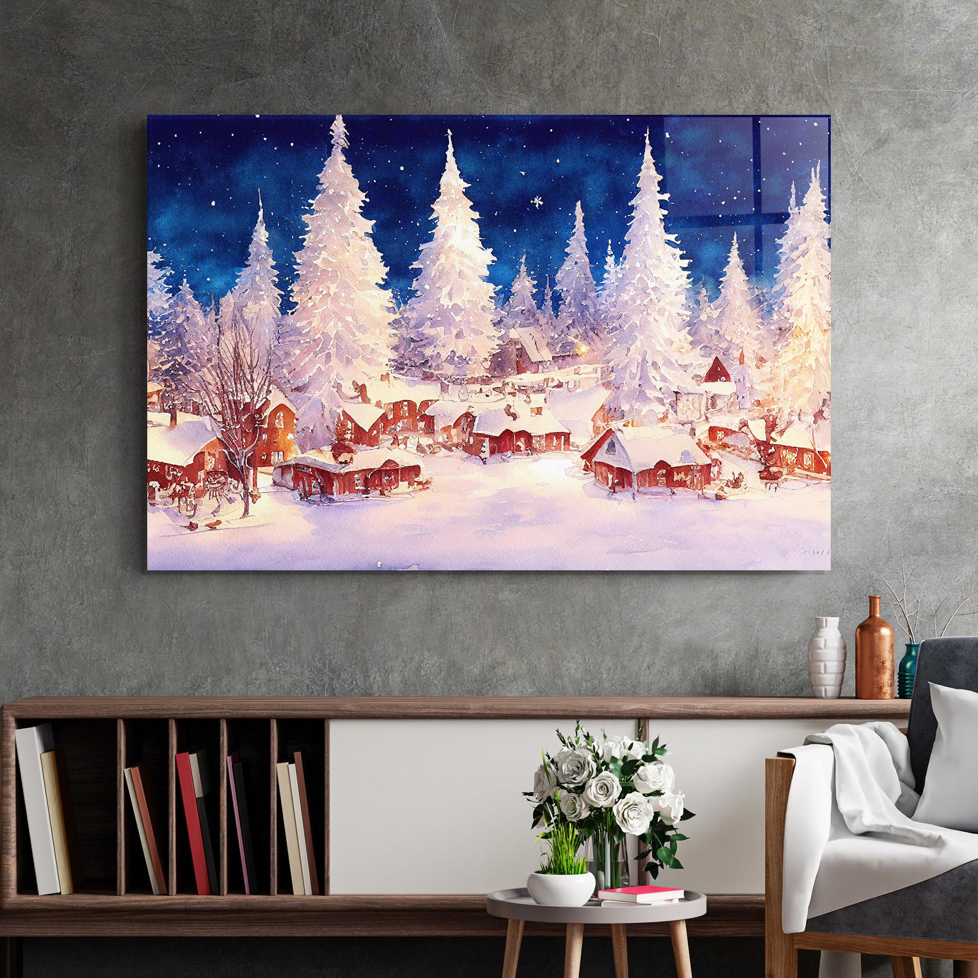 Glasbild Snow Falling Painting mockup 2