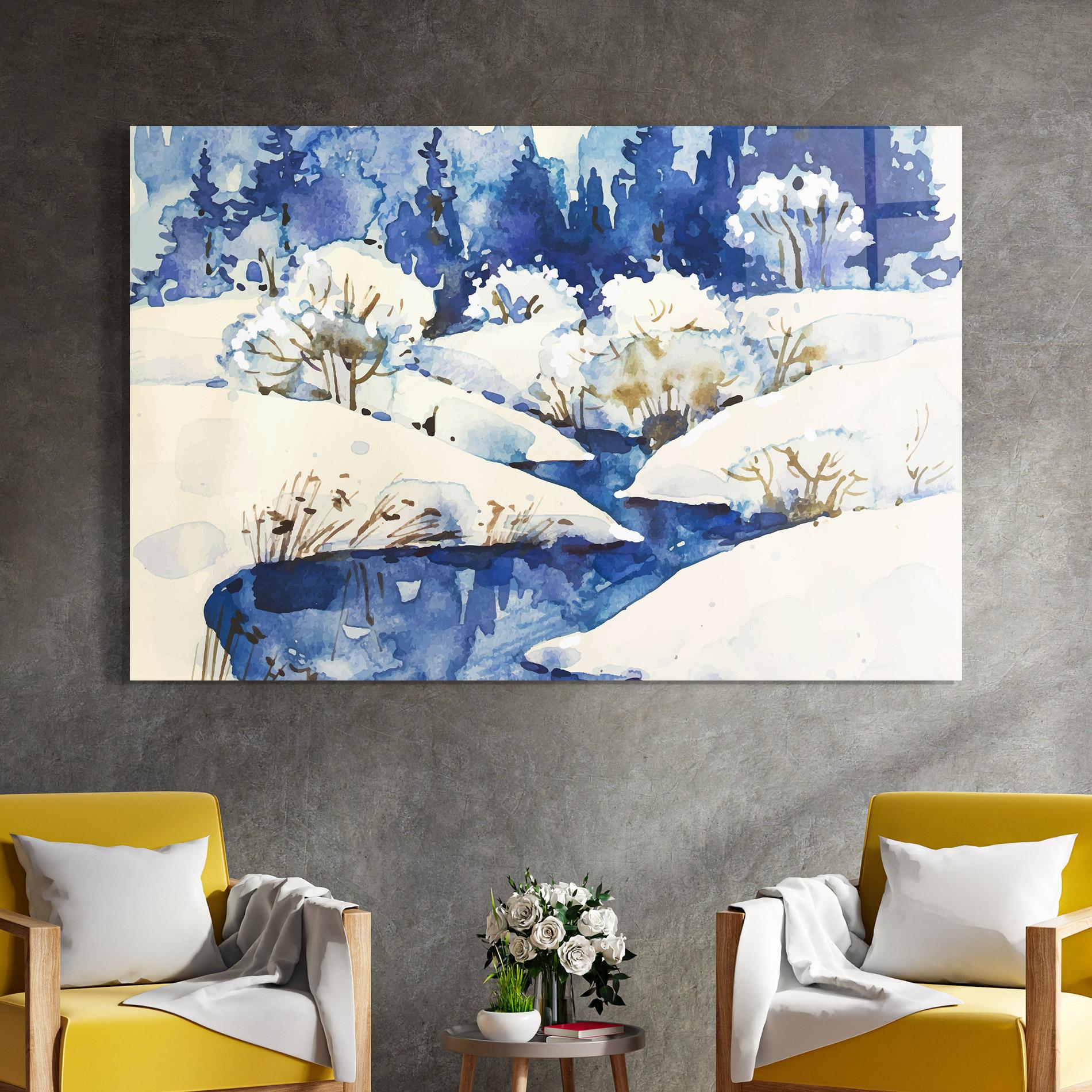 Glasbild Blue Trees Winter mockup 4