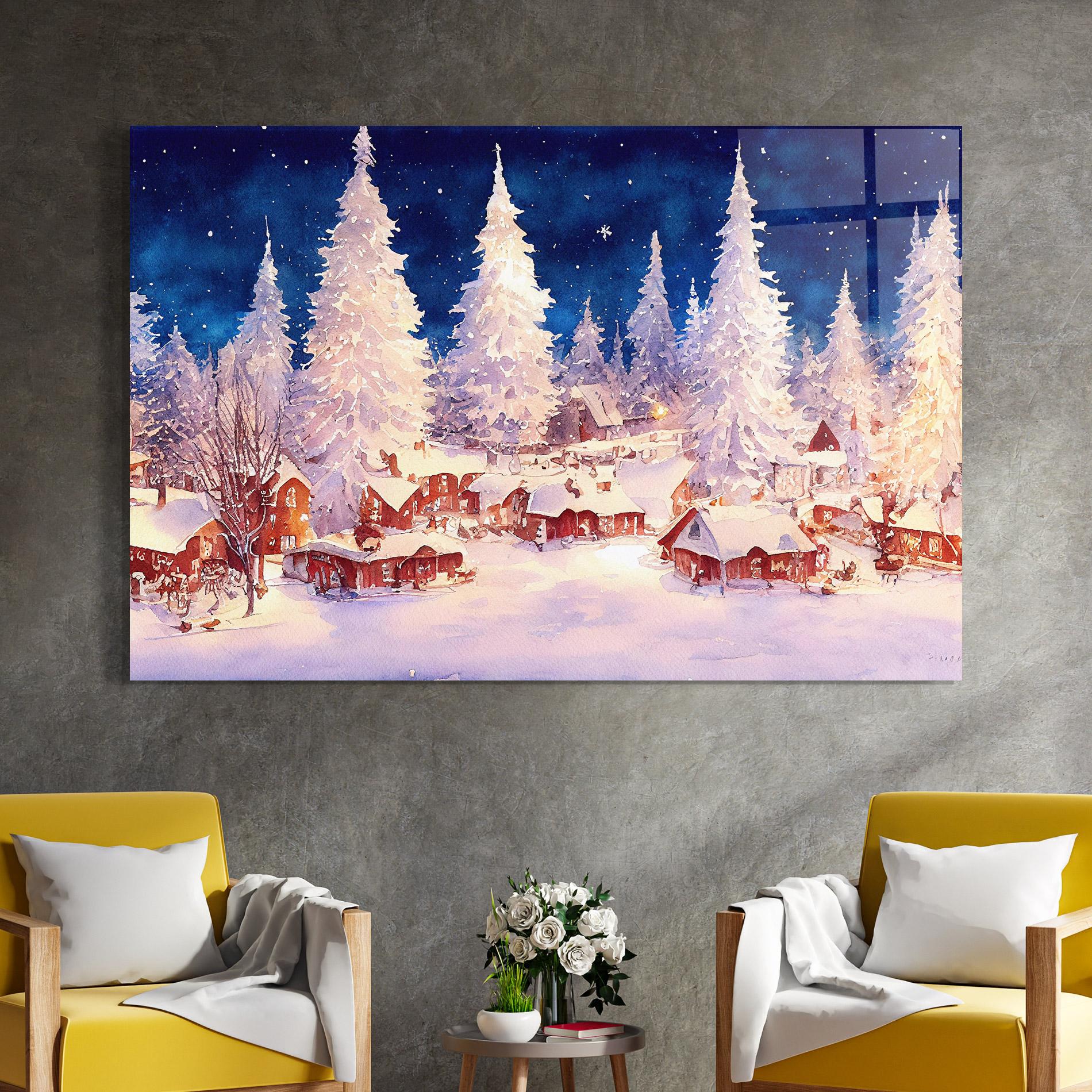Glasbild Snow Falling Painting mockup 4