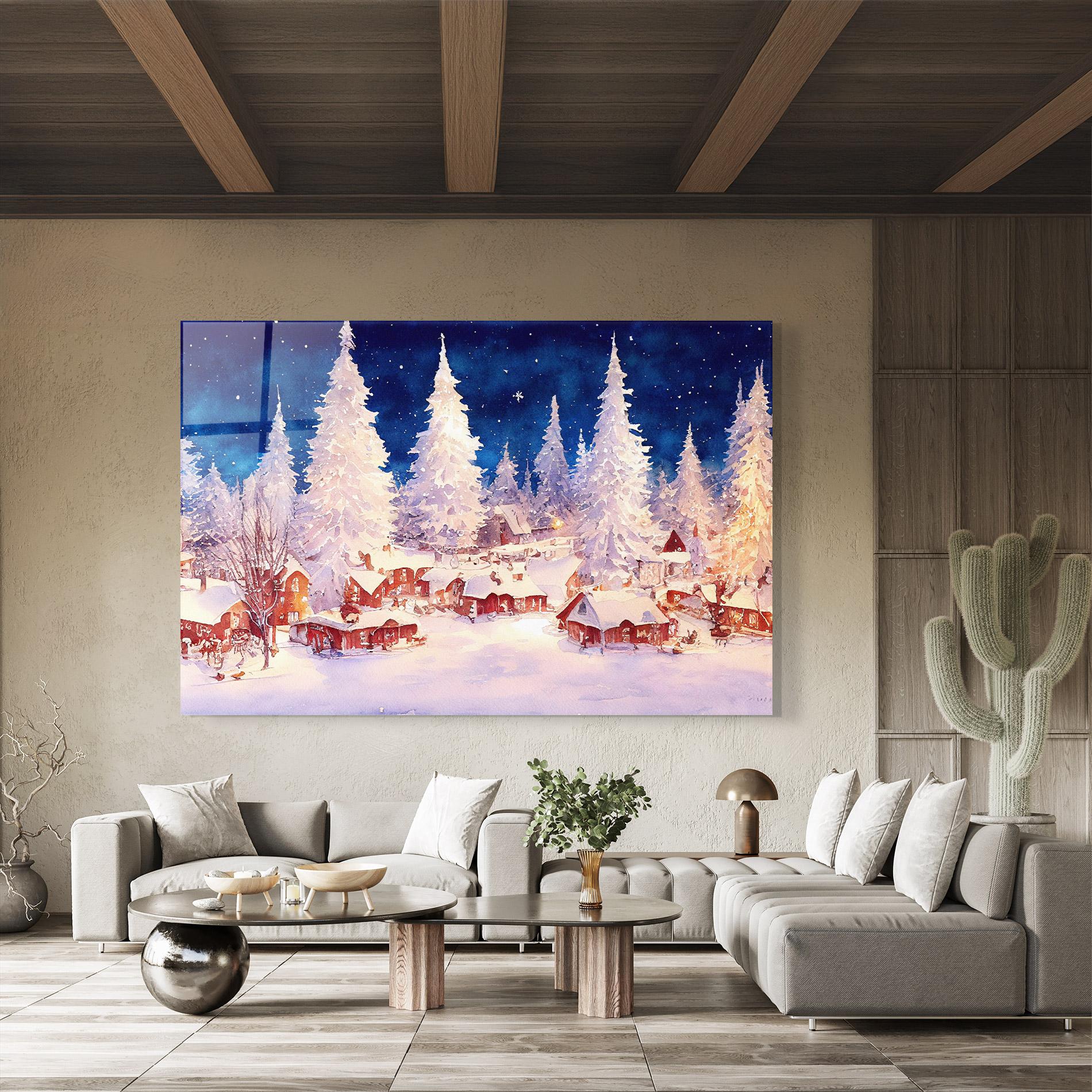 Glasbild Snow Falling Painting mockup 8