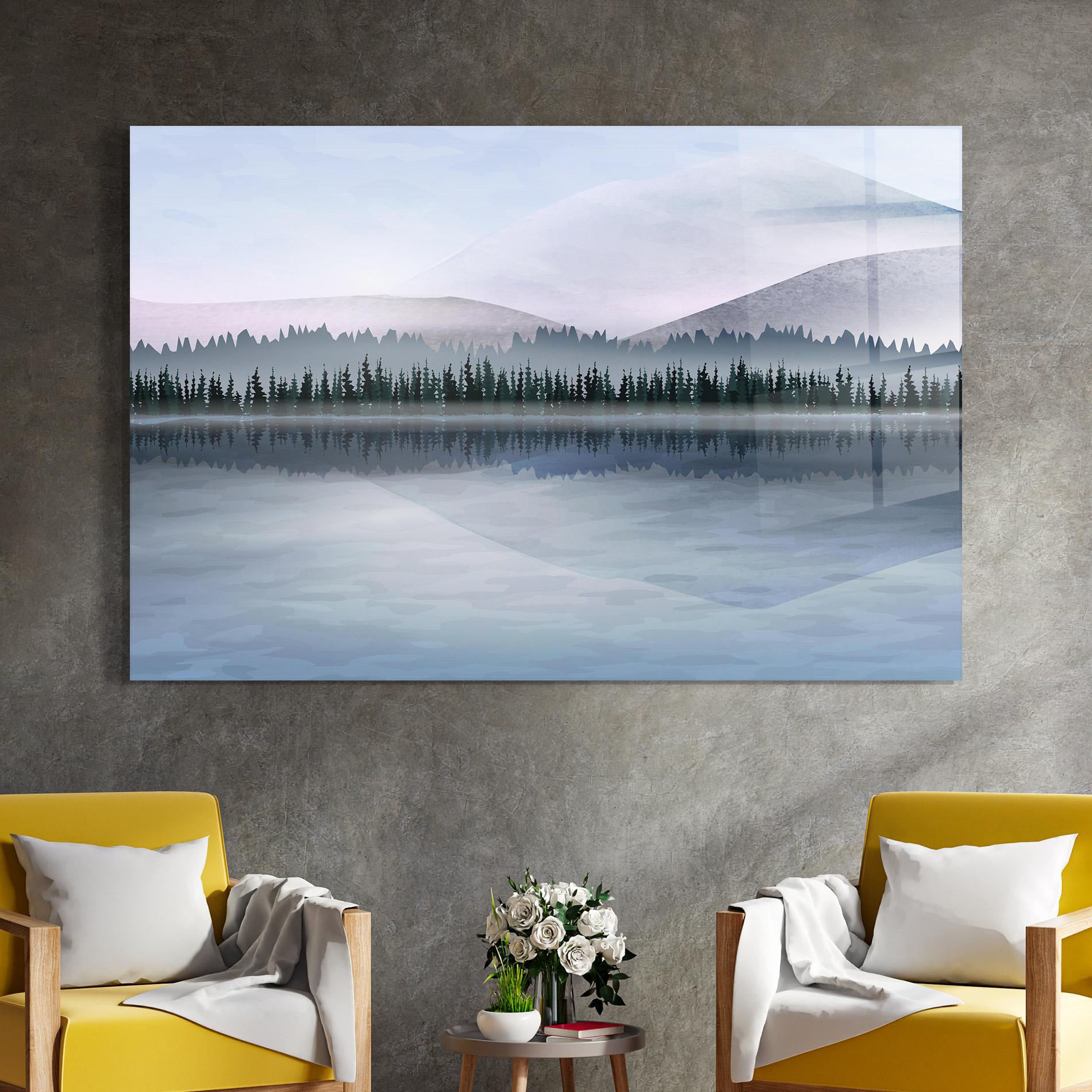 Glasbild Grey Lake Trees mockup 4