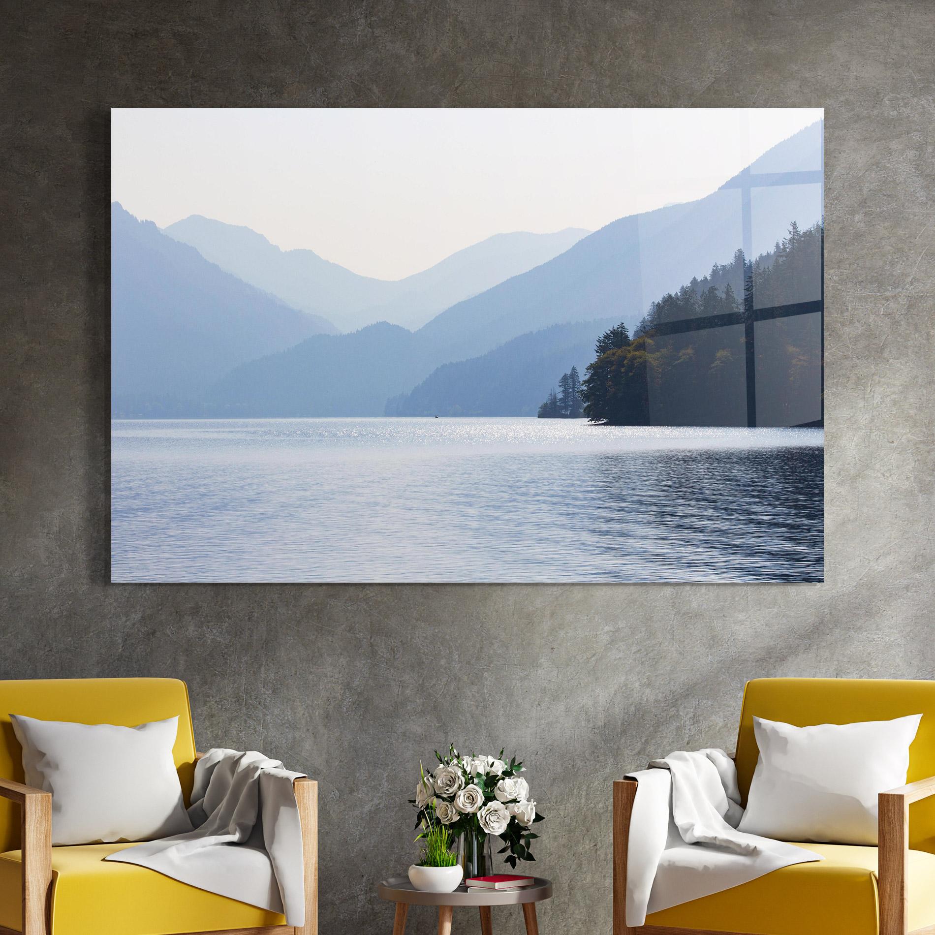 Glasbild Grey Lake View mockup 4