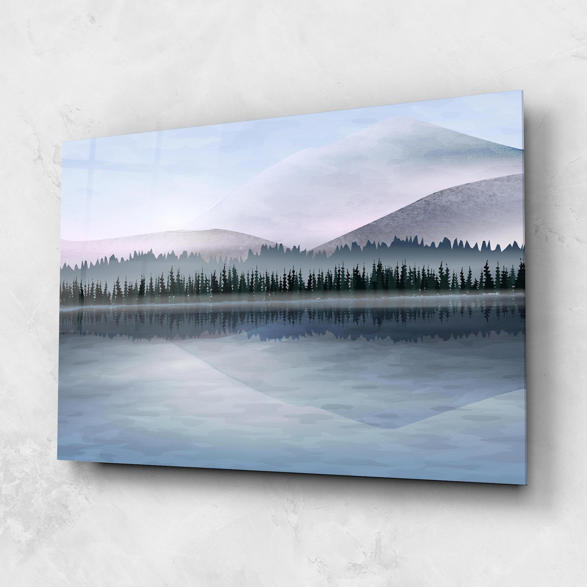 Glasbild Grey Lake Trees mockup 1