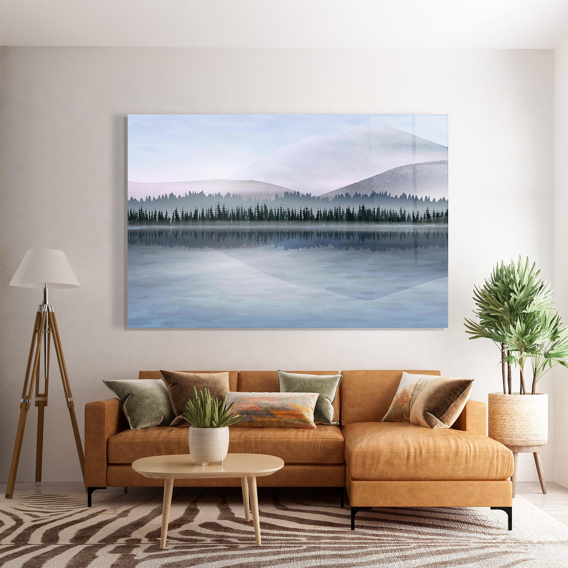 Glasbild Grey Lake Trees mockup 7