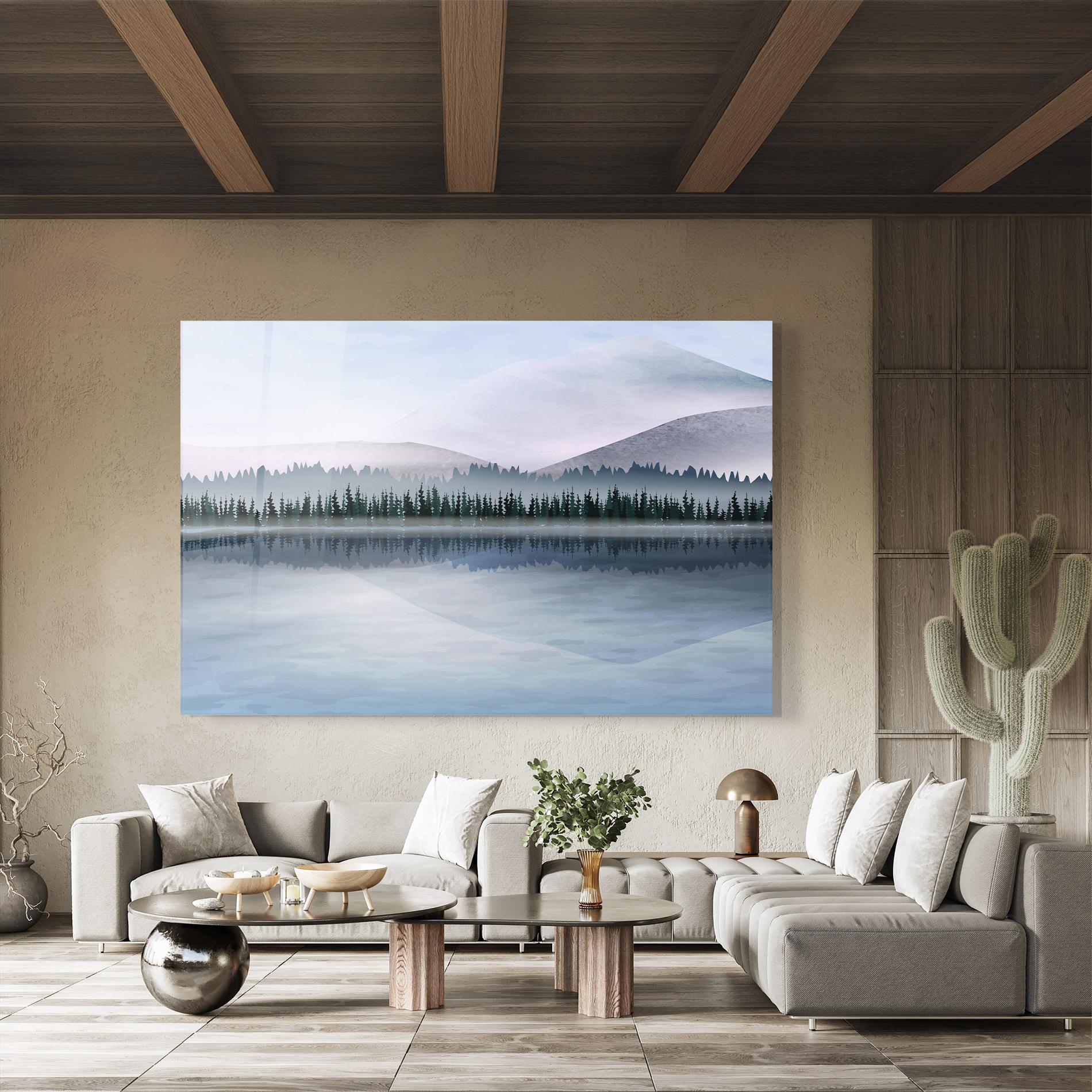 Glasbild Grey Lake Trees mockup 8