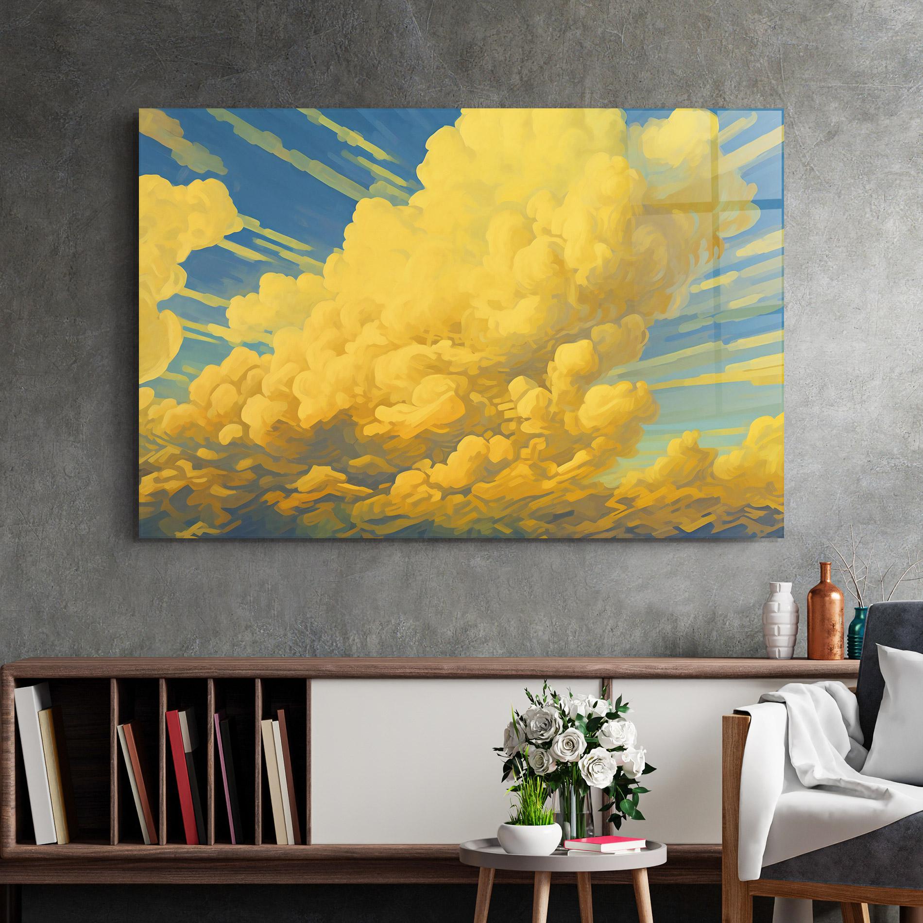 Glasbild Big Yellow Cloud Art mockup 2