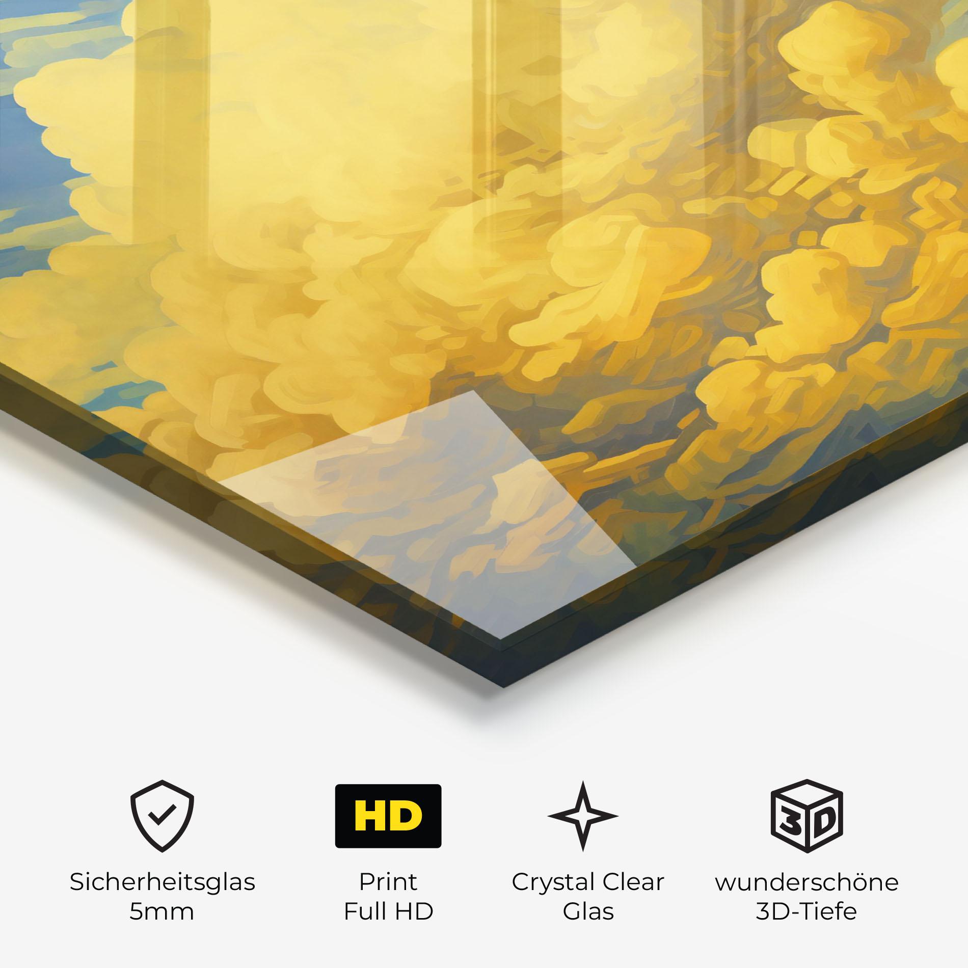 Glasbild Big Yellow Cloud Art mockup 3