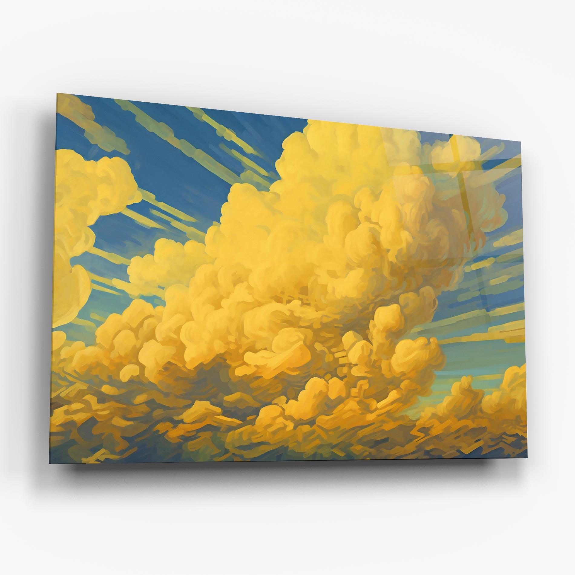 Glasbild Big Yellow Cloud Art mockup 6