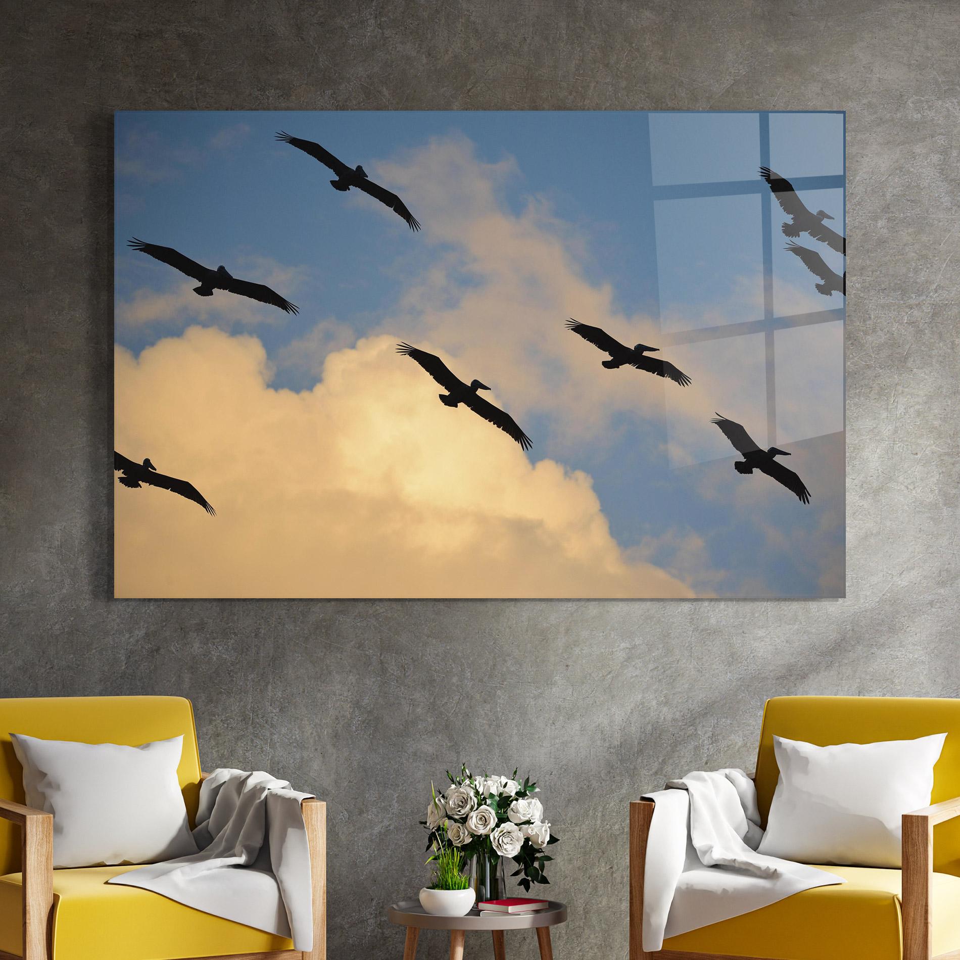 Glasbild Bird Shilouette Cloud mockup 4