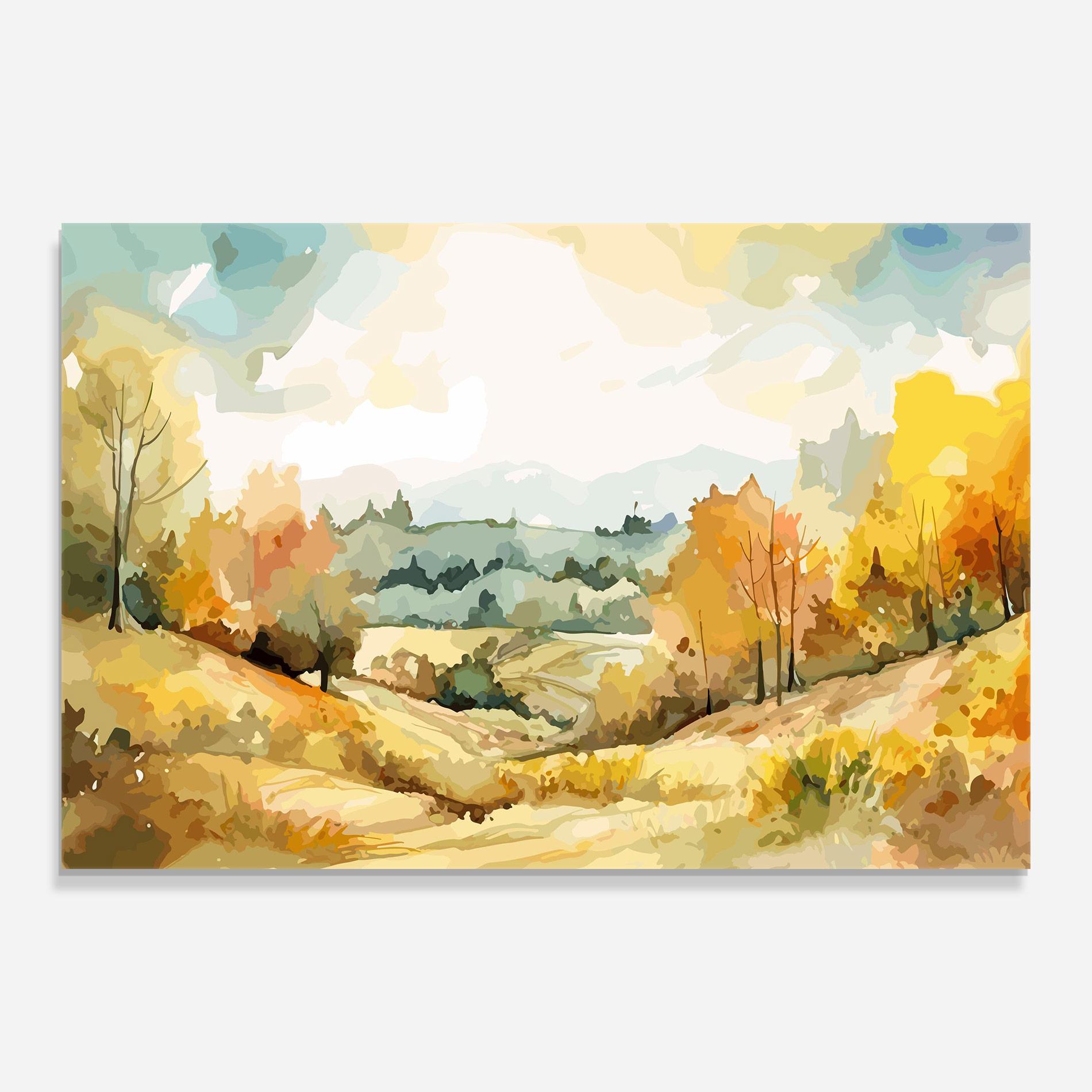 Glasbild Yellow Rural Trees mockup 0