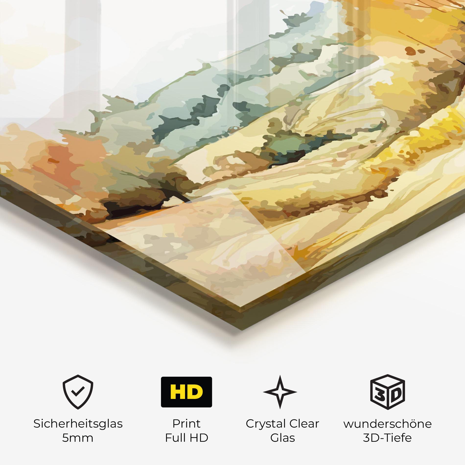 Glasbild Yellow Rural Trees mockup 3