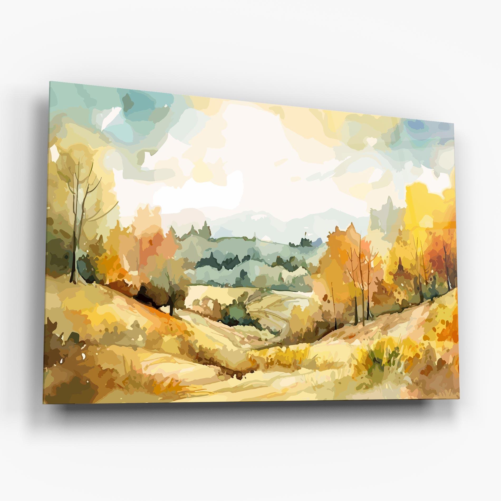 Glasbild Yellow Rural Trees mockup 6