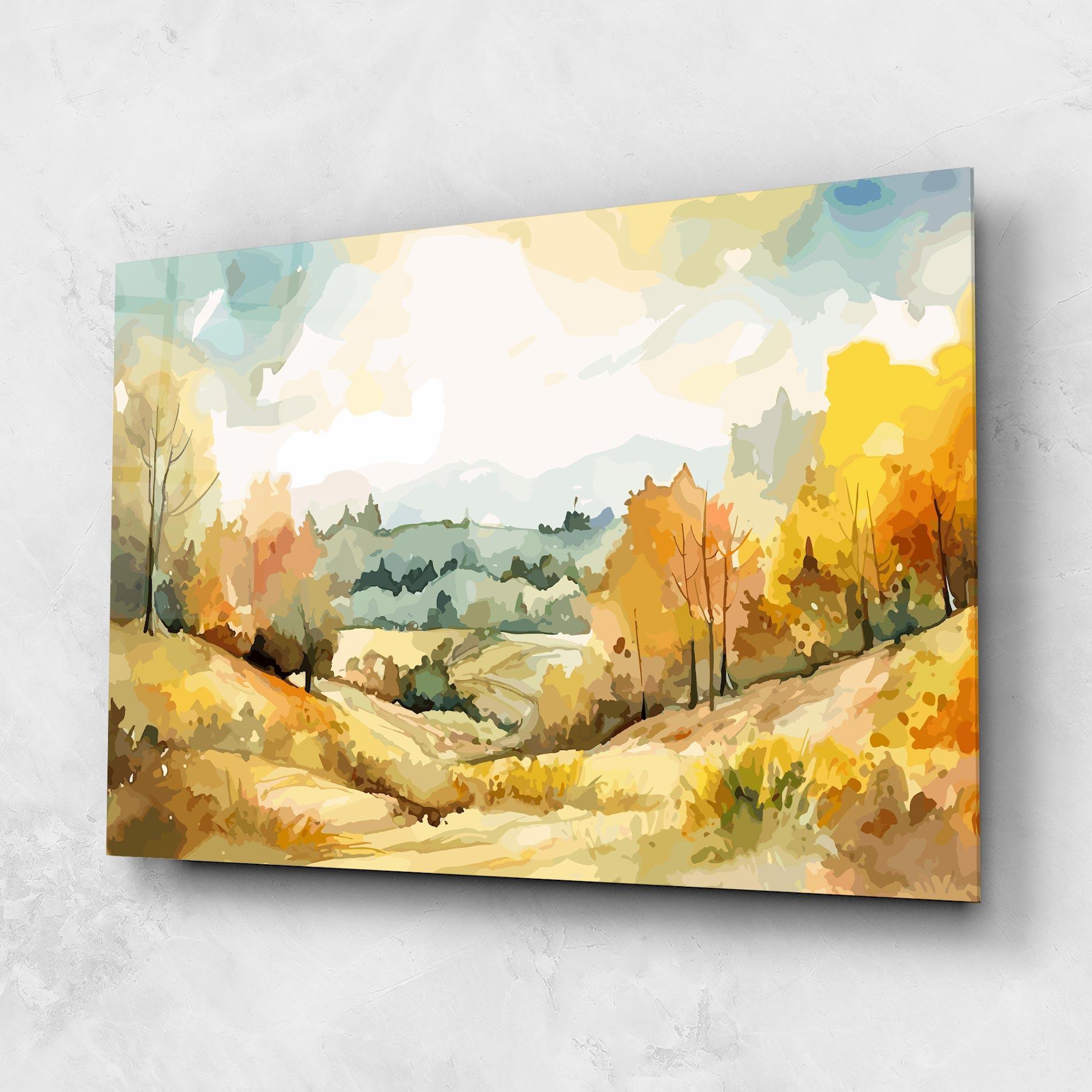 Glasbild Yellow Rural Trees mockup 1