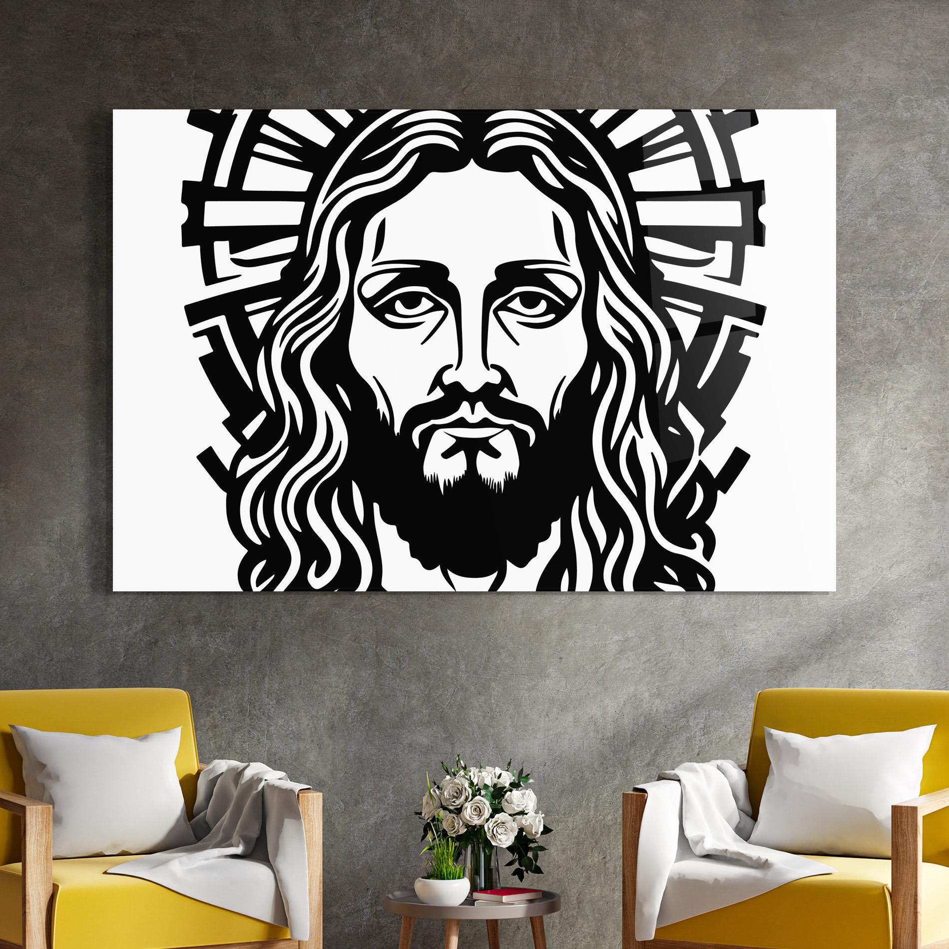 Glasbild Black Line Jesus mockup 4