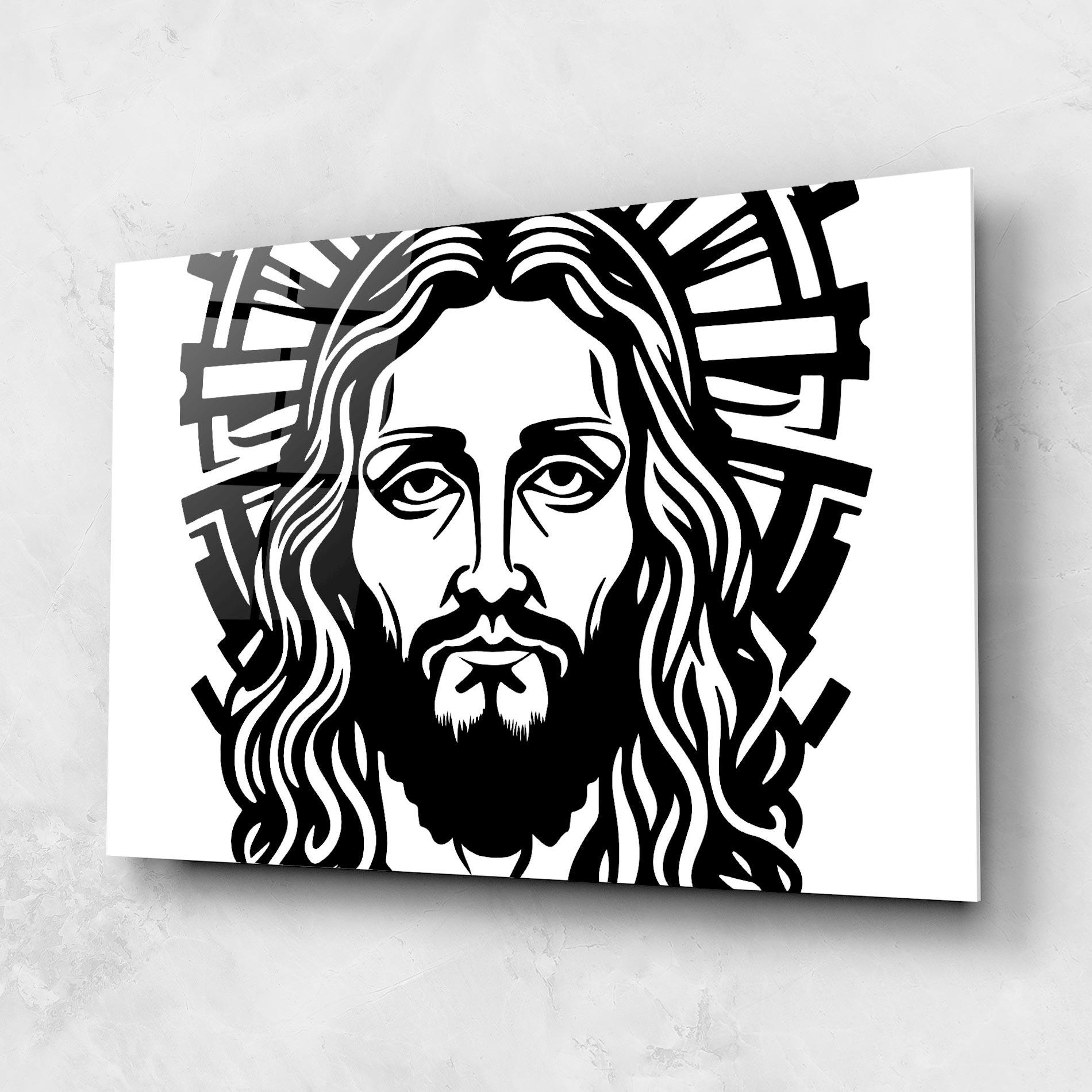 Glasbild Black Line Jesus mockup 1