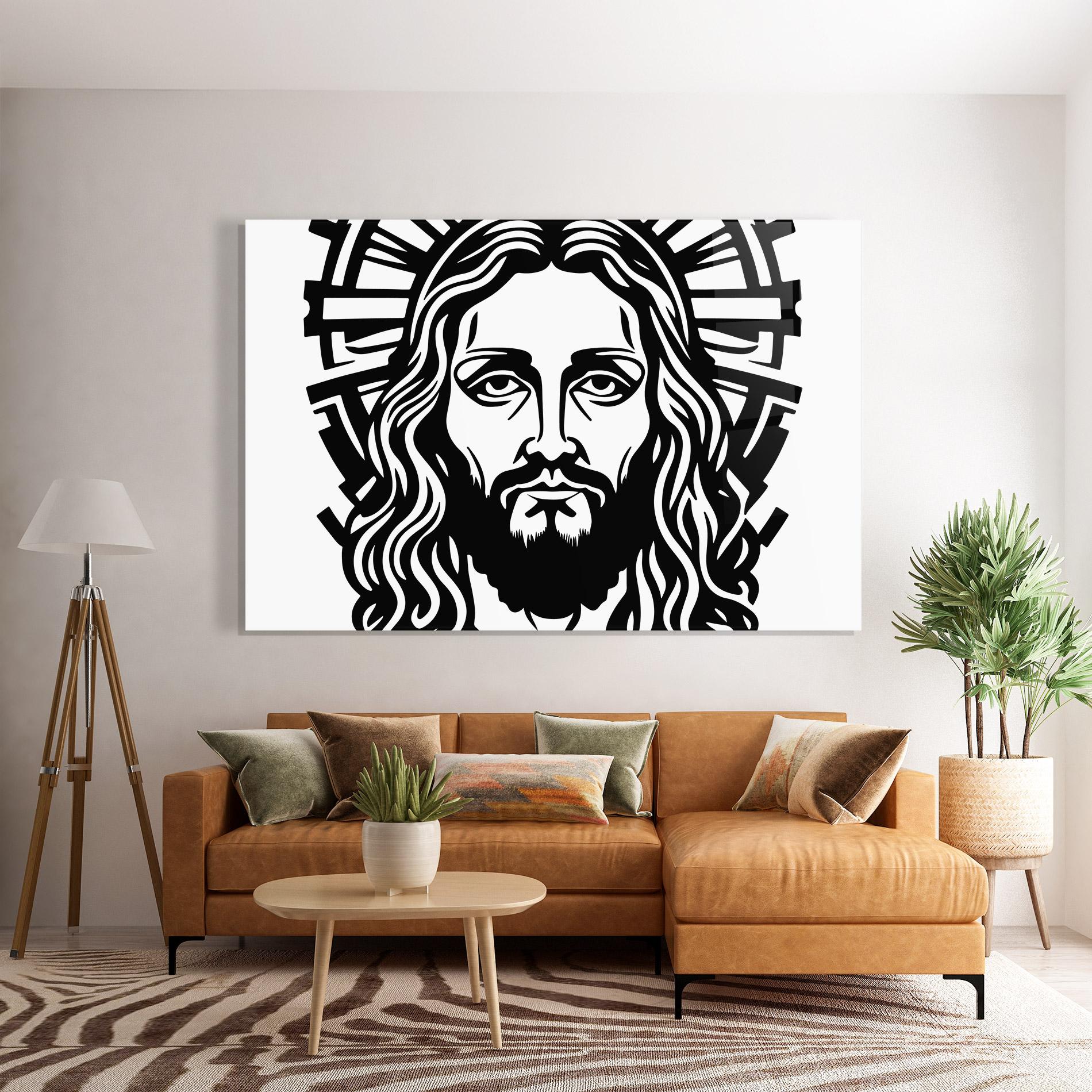 Glasbild Black Line Jesus mockup 7