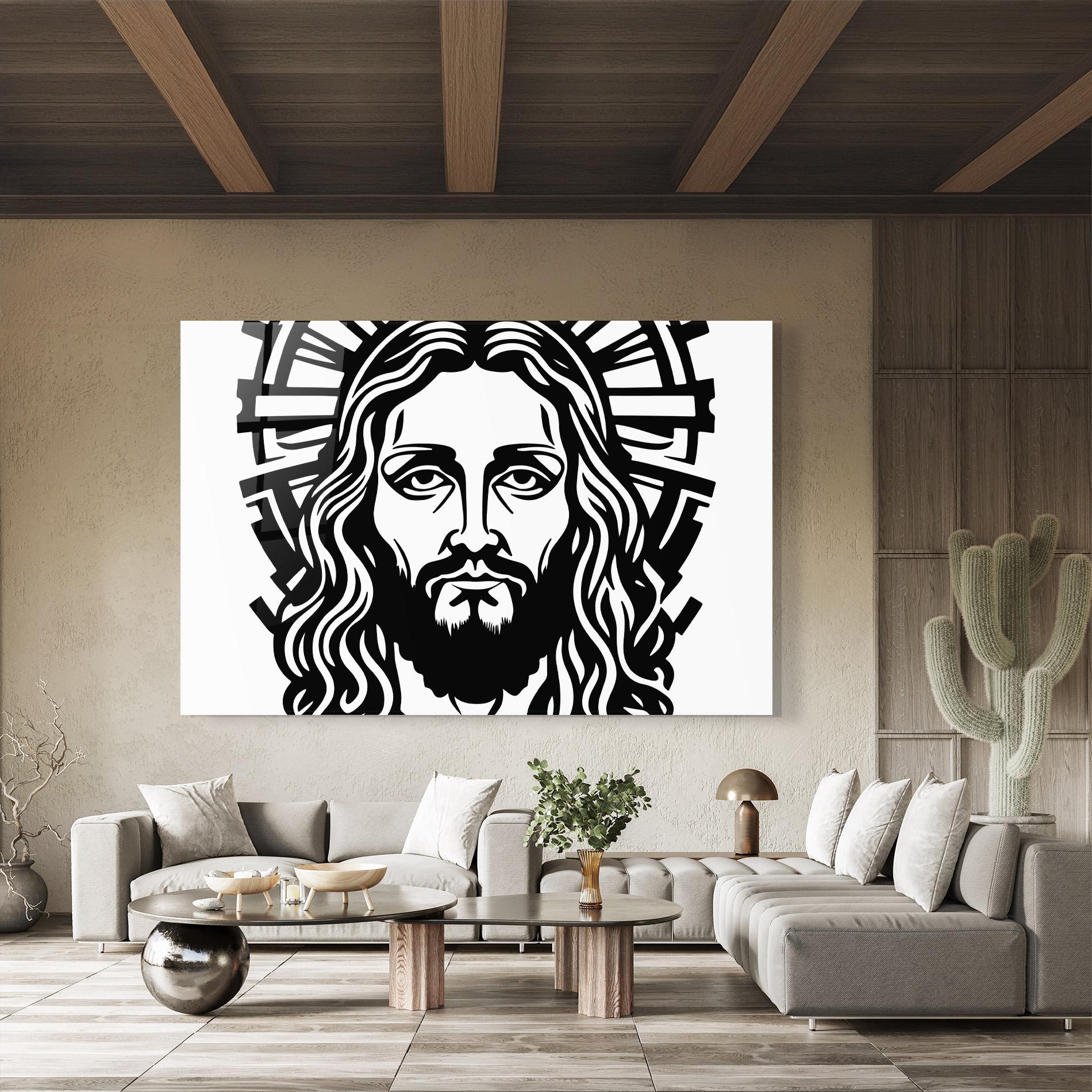 Glasbild Black Line Jesus mockup 8