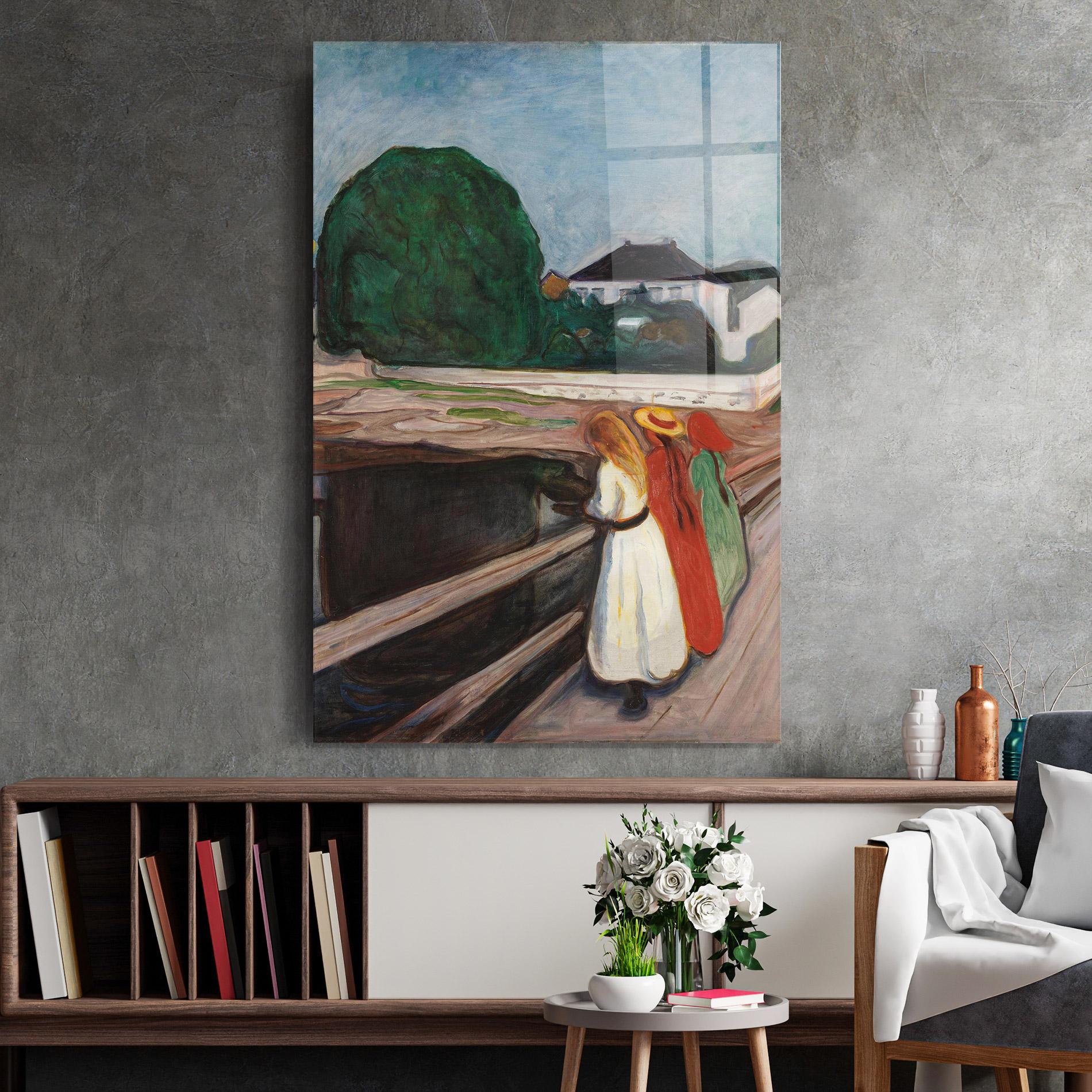 Glasbild Girls On The Bridge mockup 2