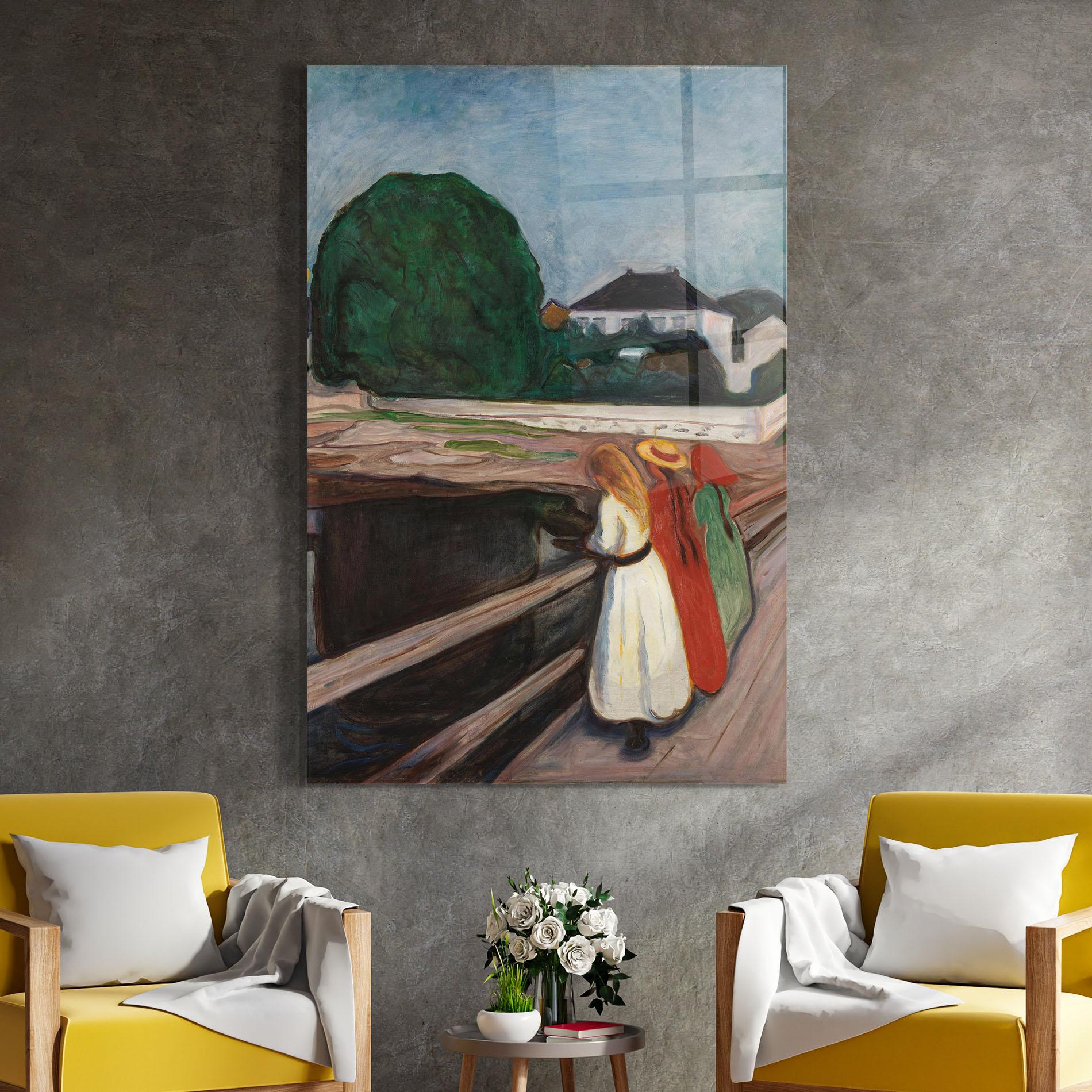 Glasbild Girls On The Bridge mockup 4