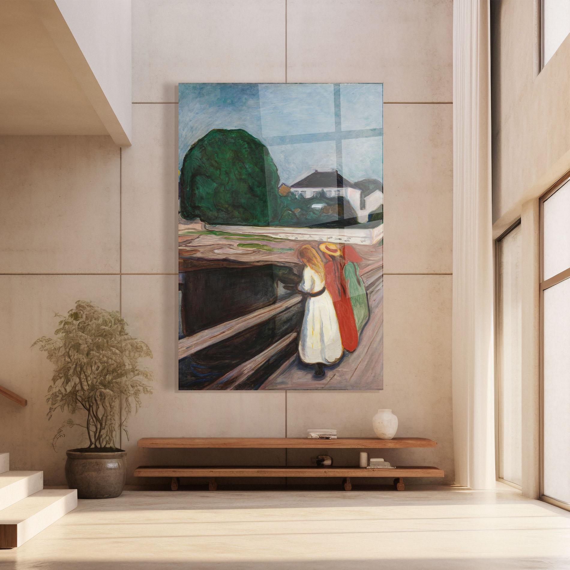 Glasbild Girls On The Bridge mockup 8